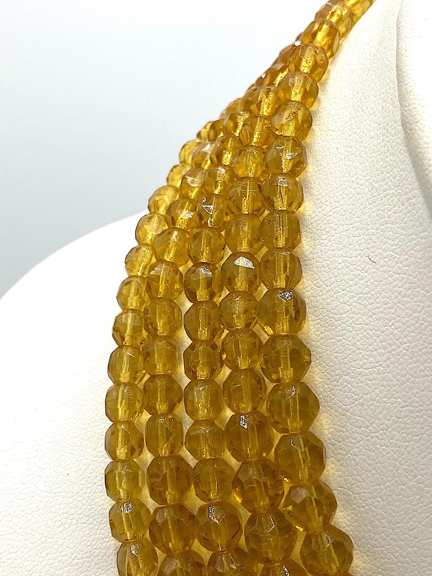 Italienische Bib-Halskette, 1950er Jahre Bernstein Gold Farbe abgestufte Kristall Damen im Angebot