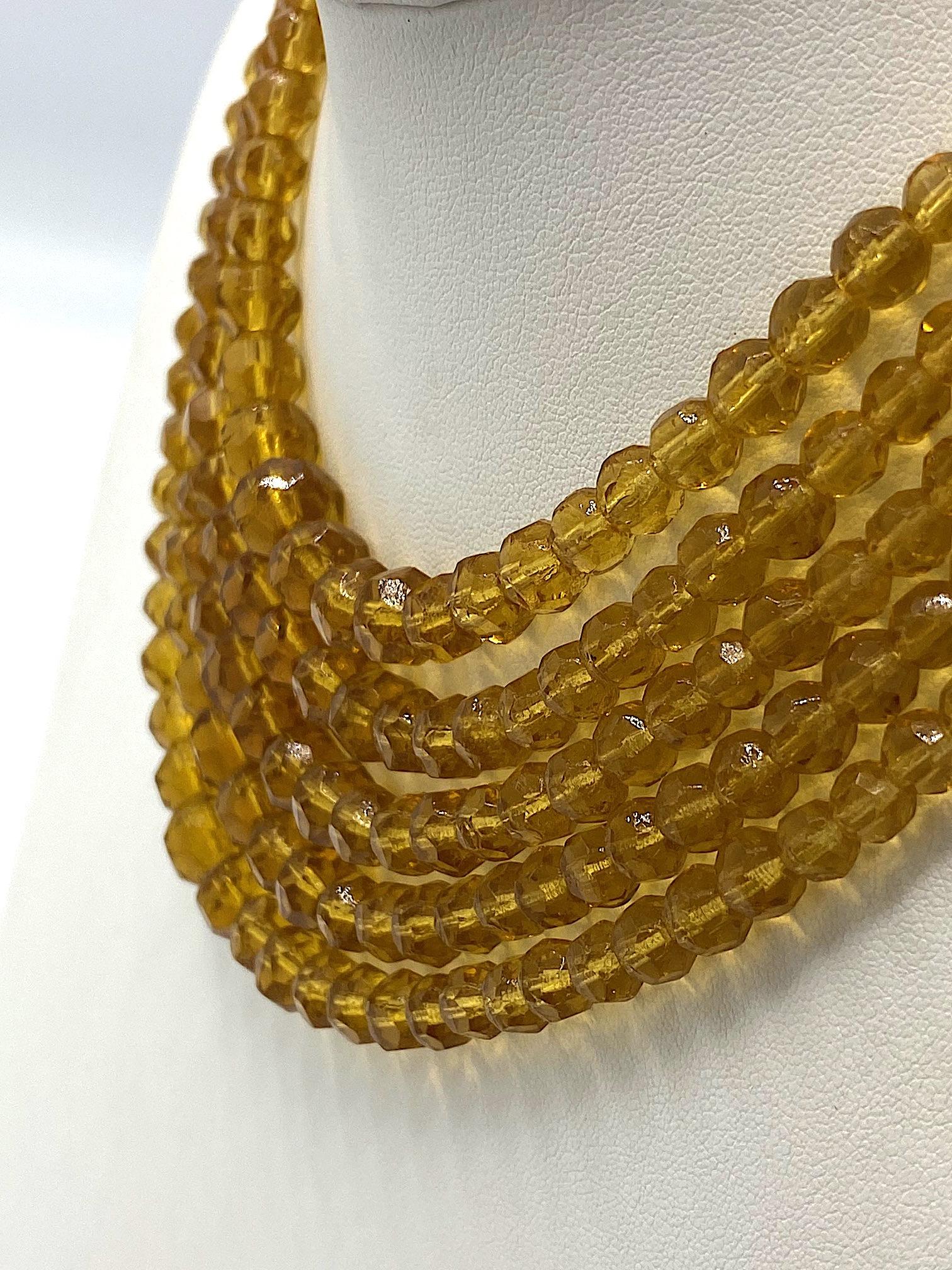 Italienische Bib-Halskette, 1950er Jahre Bernstein Gold Farbe abgestufte Kristall im Angebot 4