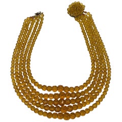 Italian 1950s Amber Gold Color Graduated Crystal Bib Necklace