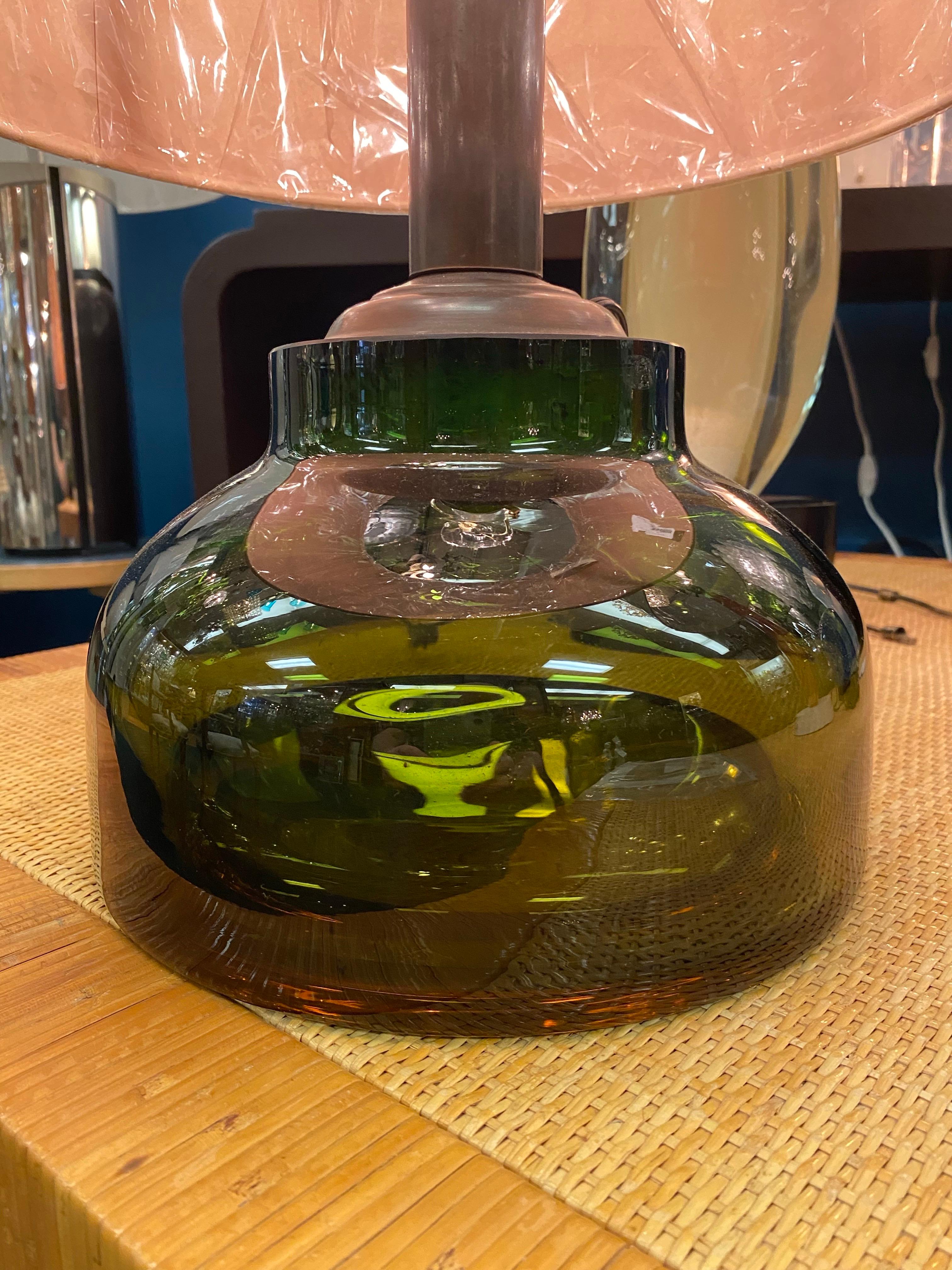Lampe de table italienne des années 1950 en verre soufflé Sommerso ambre et vert en vente 13