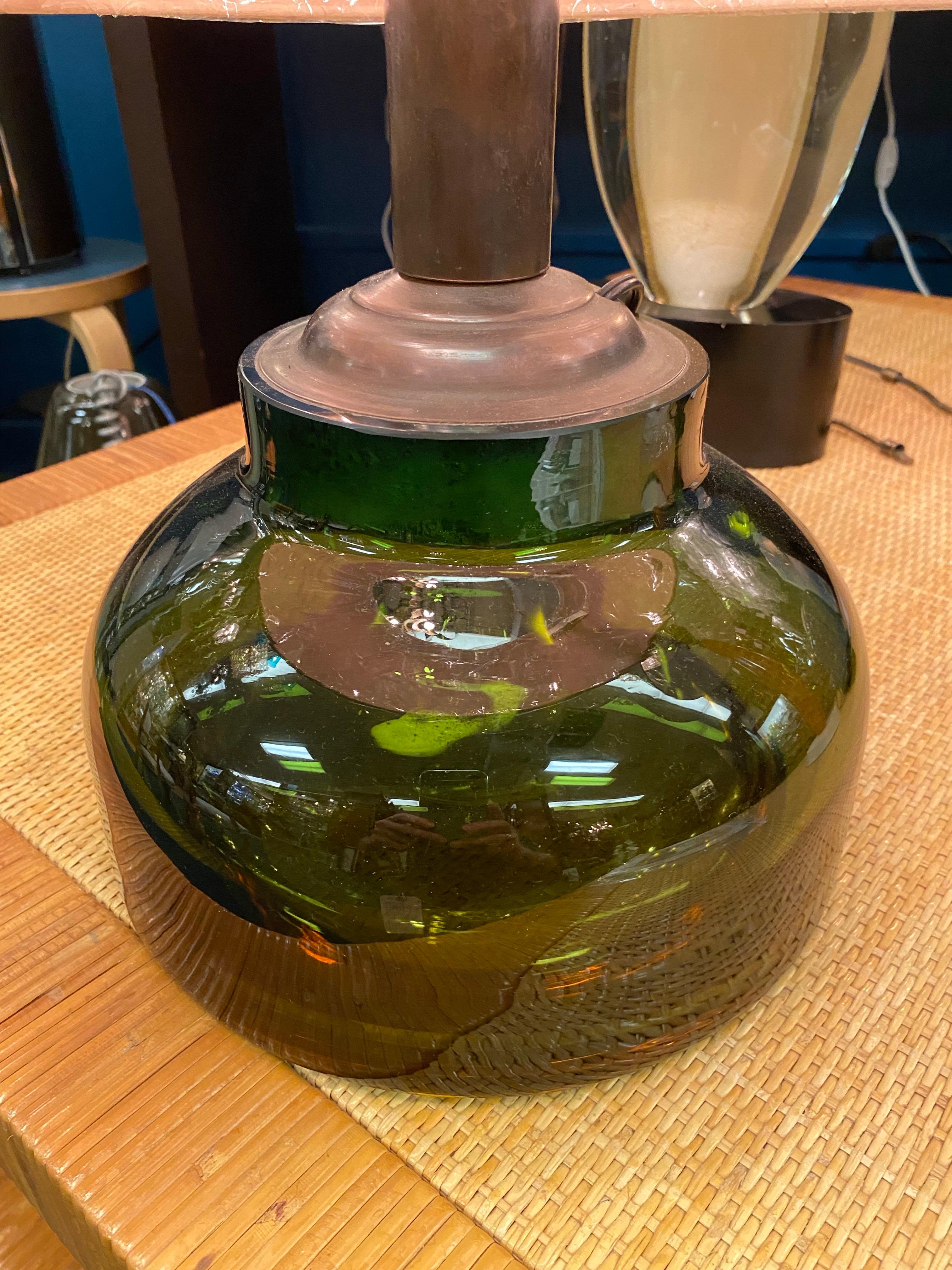 Lampe de table italienne des années 1950 en verre soufflé Sommerso ambre et vert en vente 14