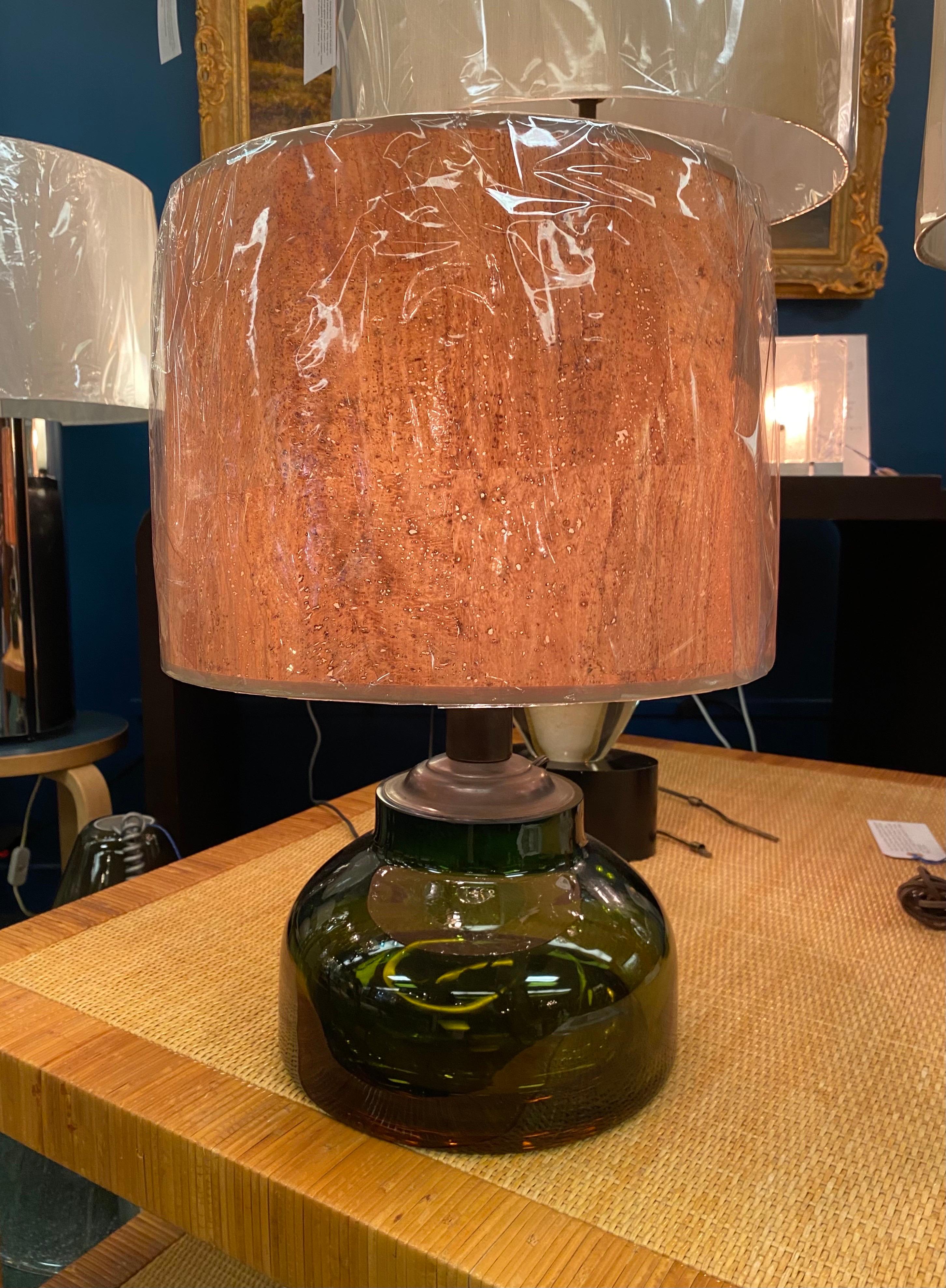 Mid-Century Modern Lampe de table italienne des années 1950 en verre soufflé Sommerso ambre et vert en vente