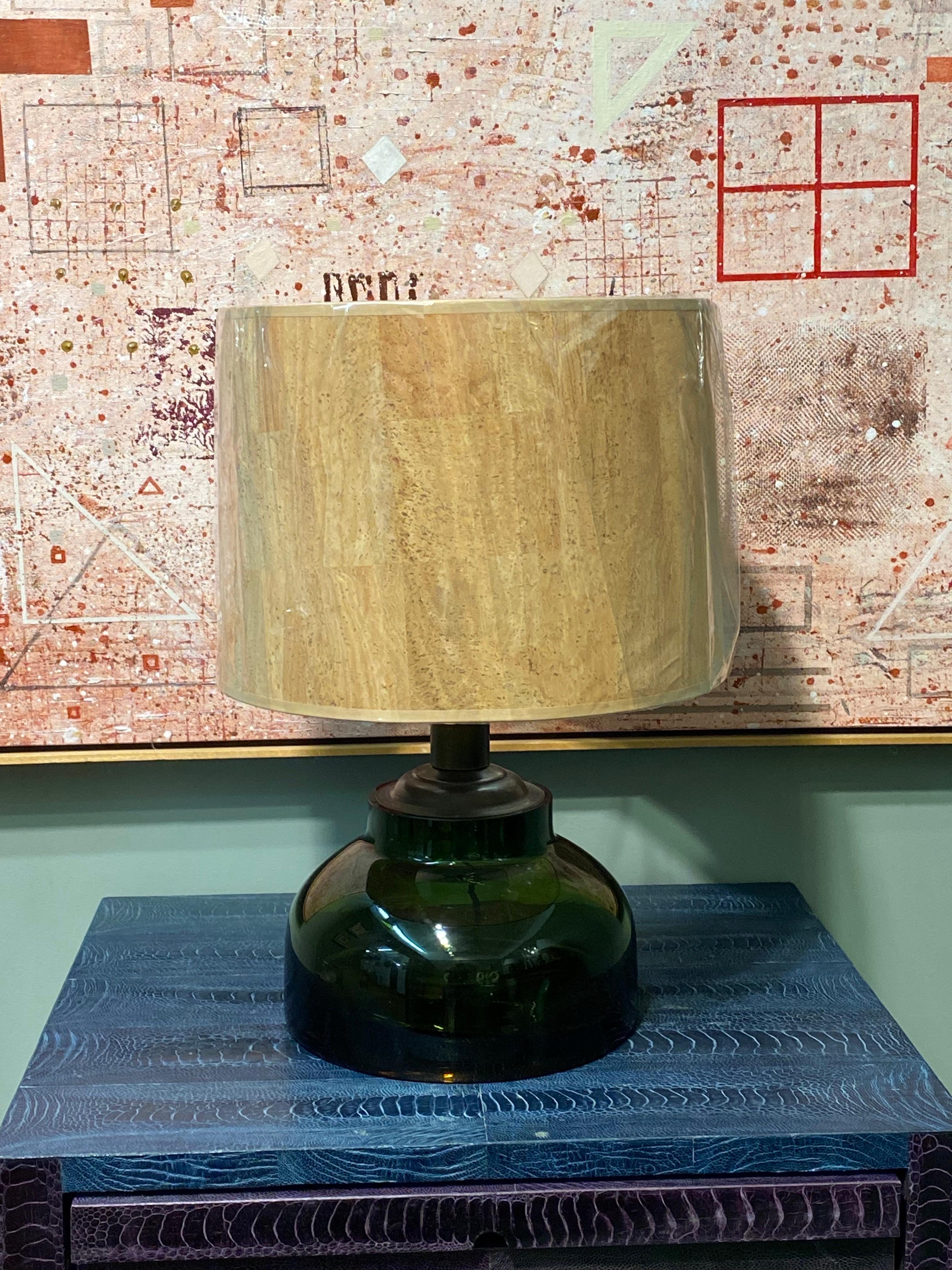 Mid-Century moderno Lampada da tavolo in vetro soffiato Sommerso, ambra e verde, italiana degli anni '50 in vendita