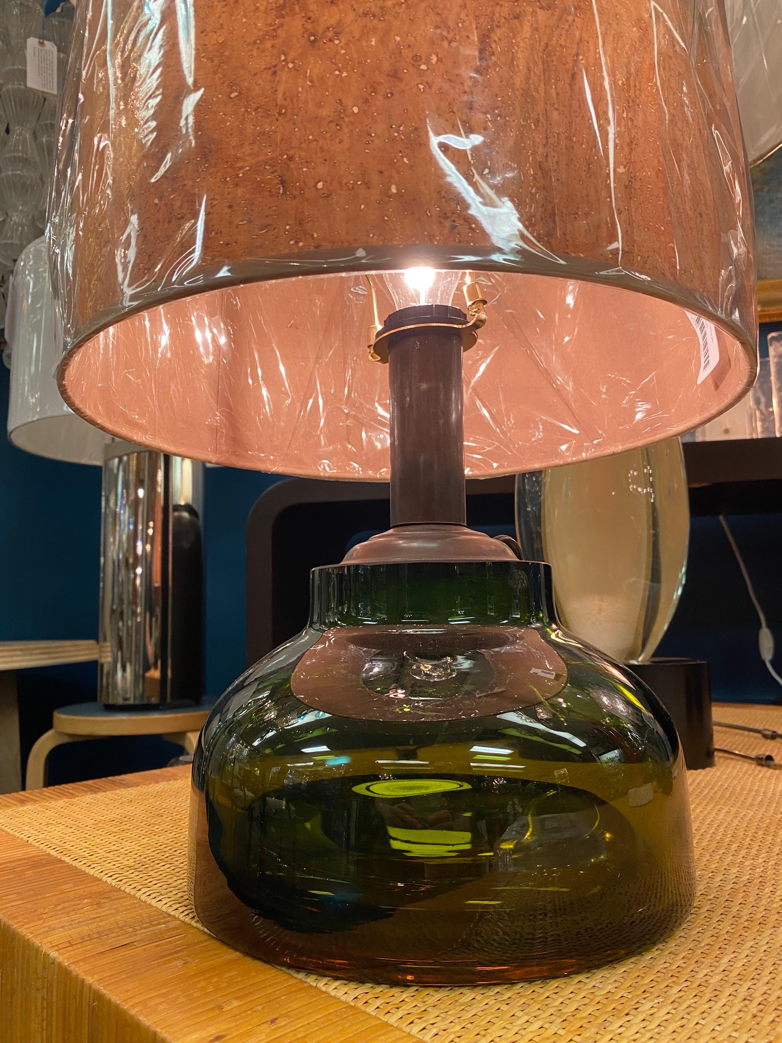 Lampe de table italienne des années 1950 en verre soufflé Sommerso ambre et vert Bon état - En vente à Montclair, NY
