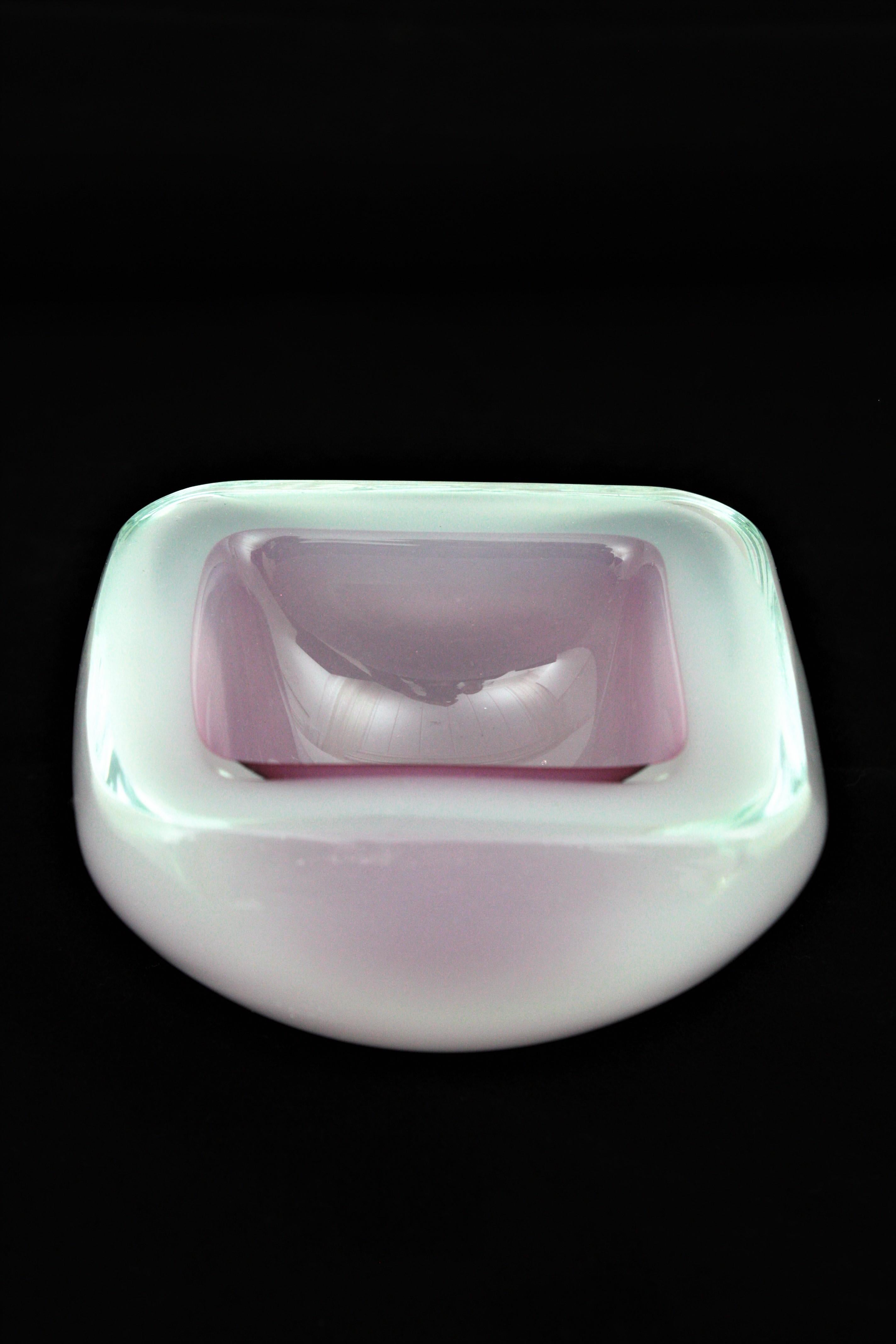 Archimede Seguso Murano Opal White Pink Alabastro Art Glass Bowl 3