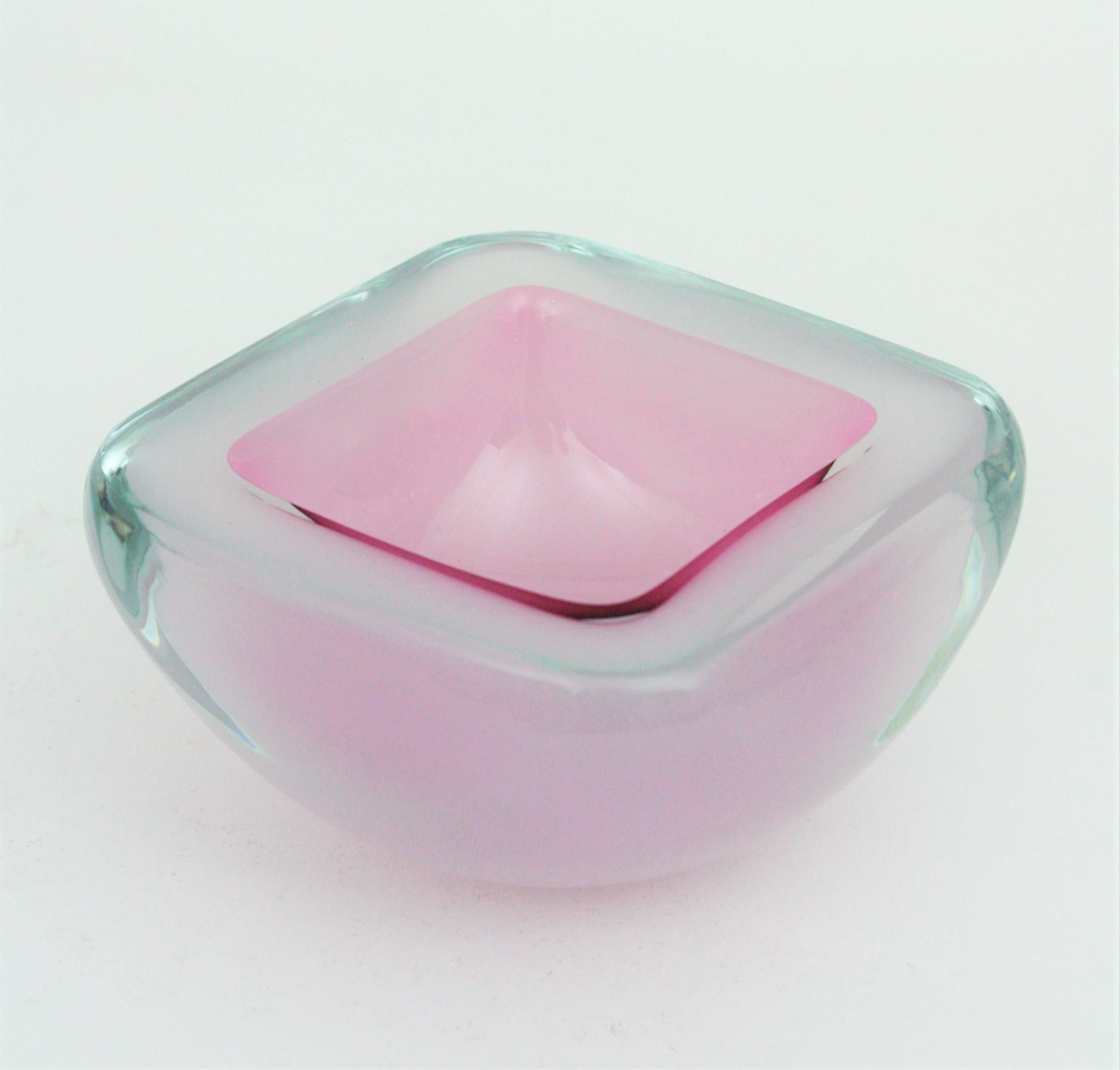 Archimede Seguso Murano Opal White Pink Alabastro Art Glass Bowl 4