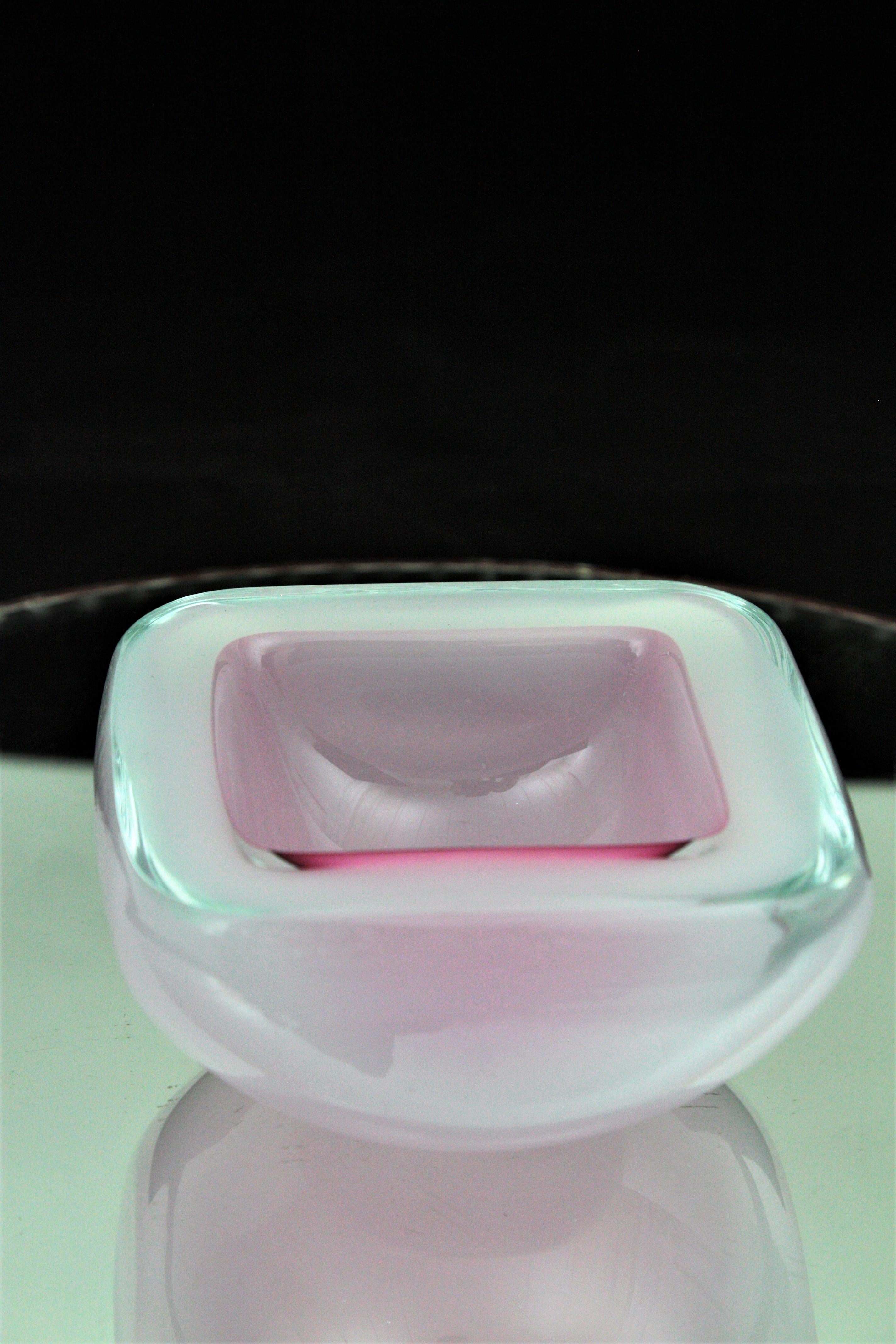 Archimede Seguso Murano Opal White Pink Alabastro Art Glass Bowl 5