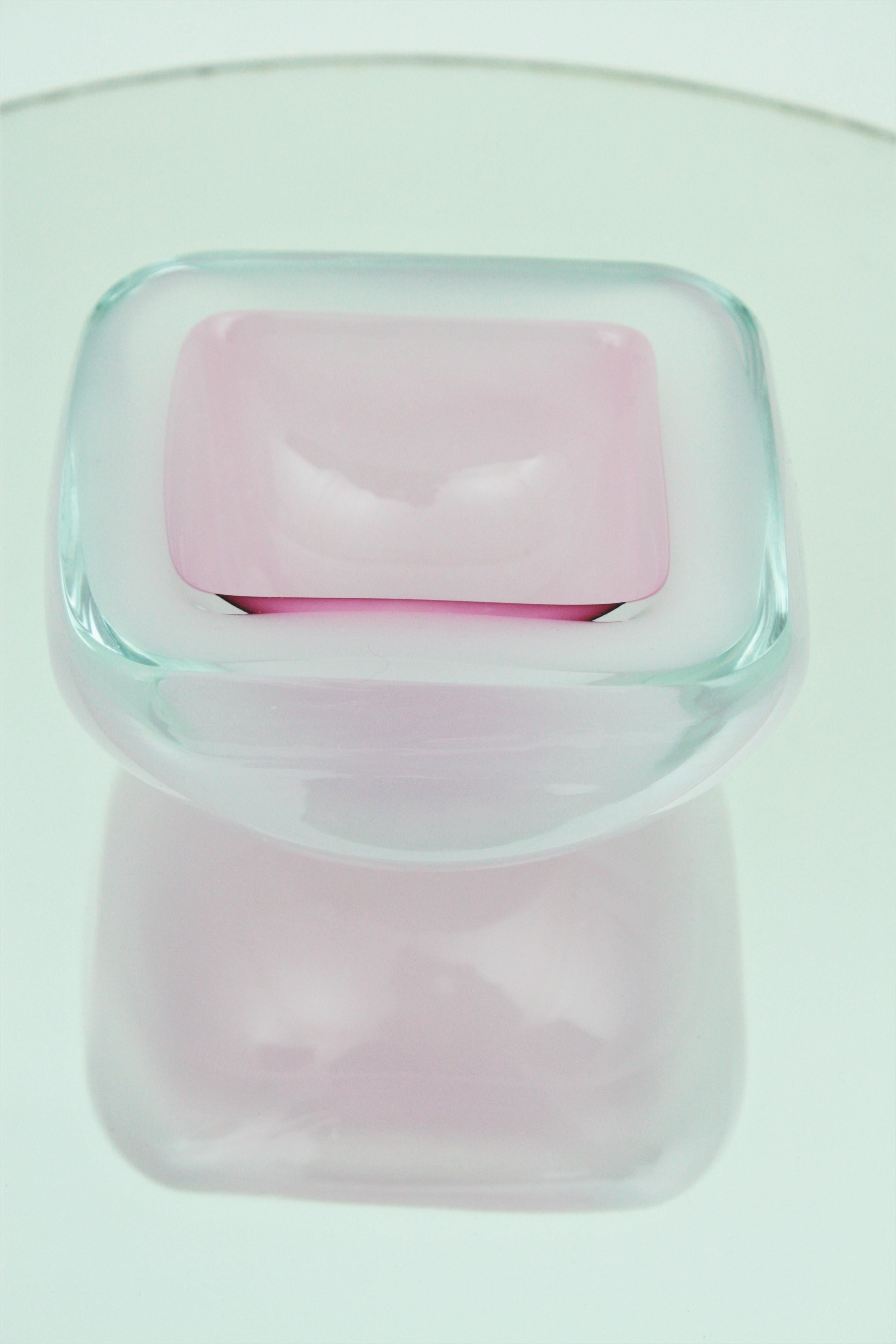 Archimede Seguso Murano Opal White Pink Alabastro Art Glass Bowl 6