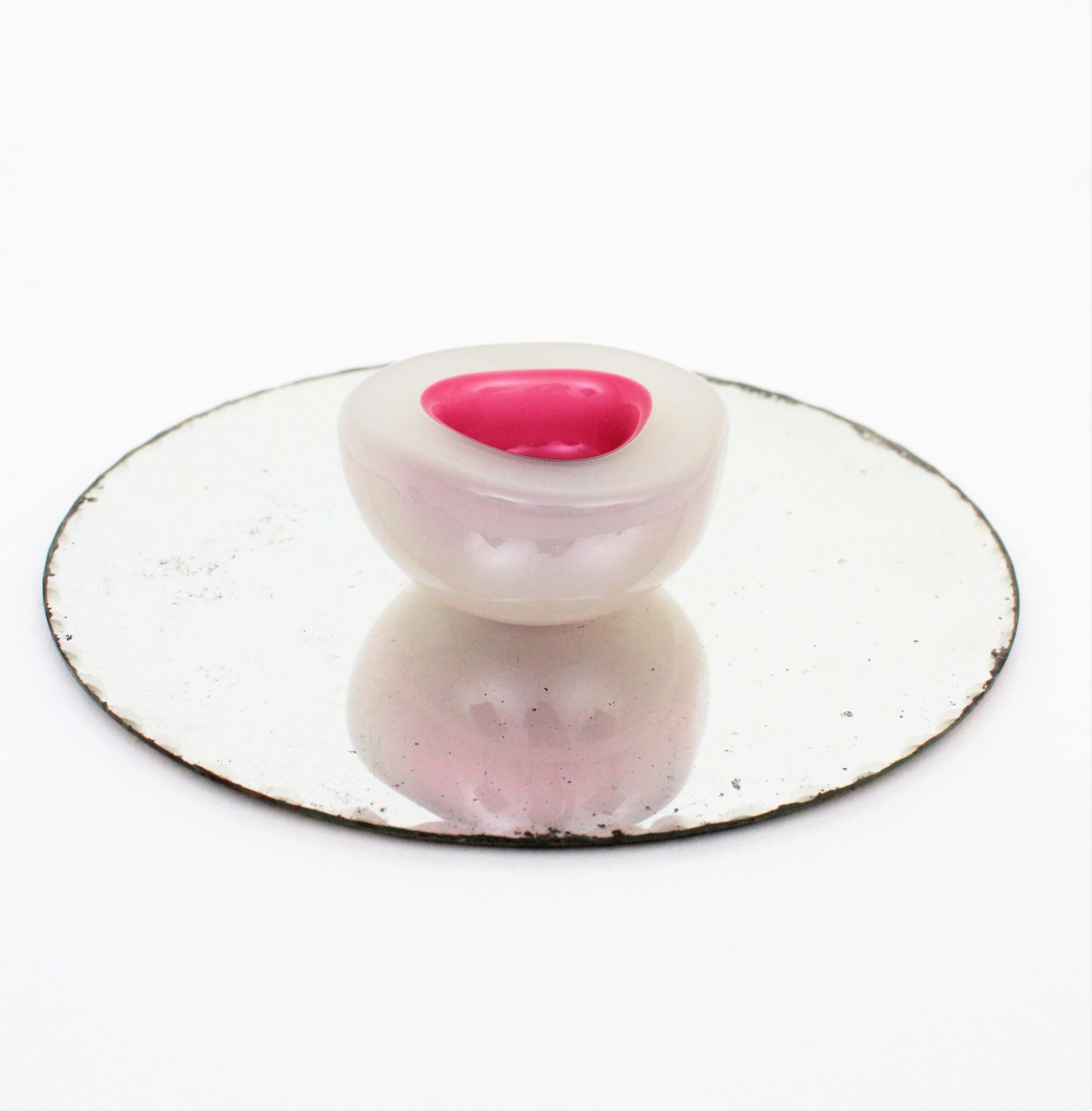 Italian 1950s Archimede Seguso Opal White and Pink Alabastro Geode Glass Bowl 12