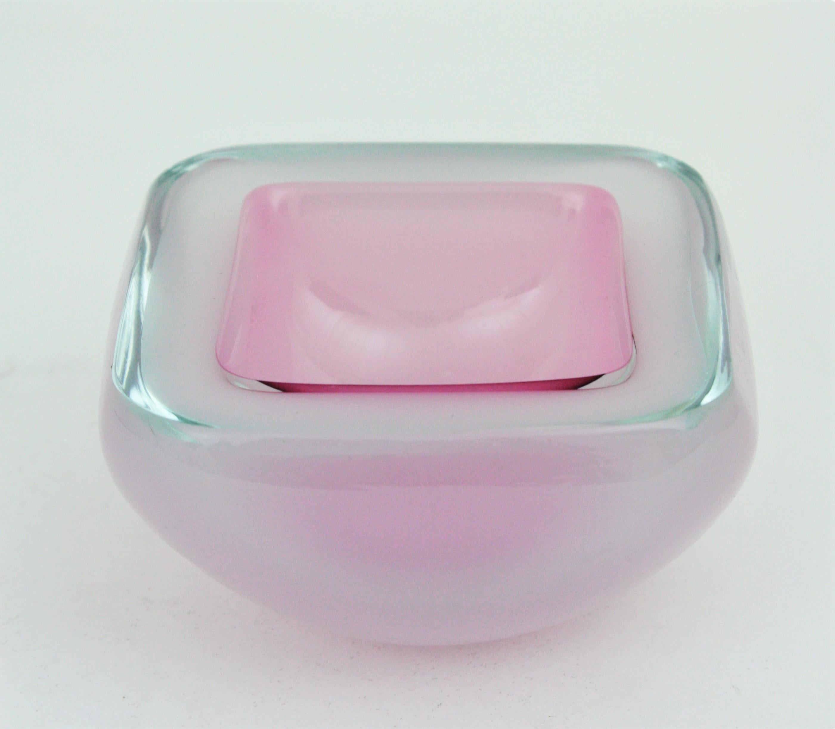 Italian Archimede Seguso Murano Opal White Pink Alabastro Art Glass Bowl