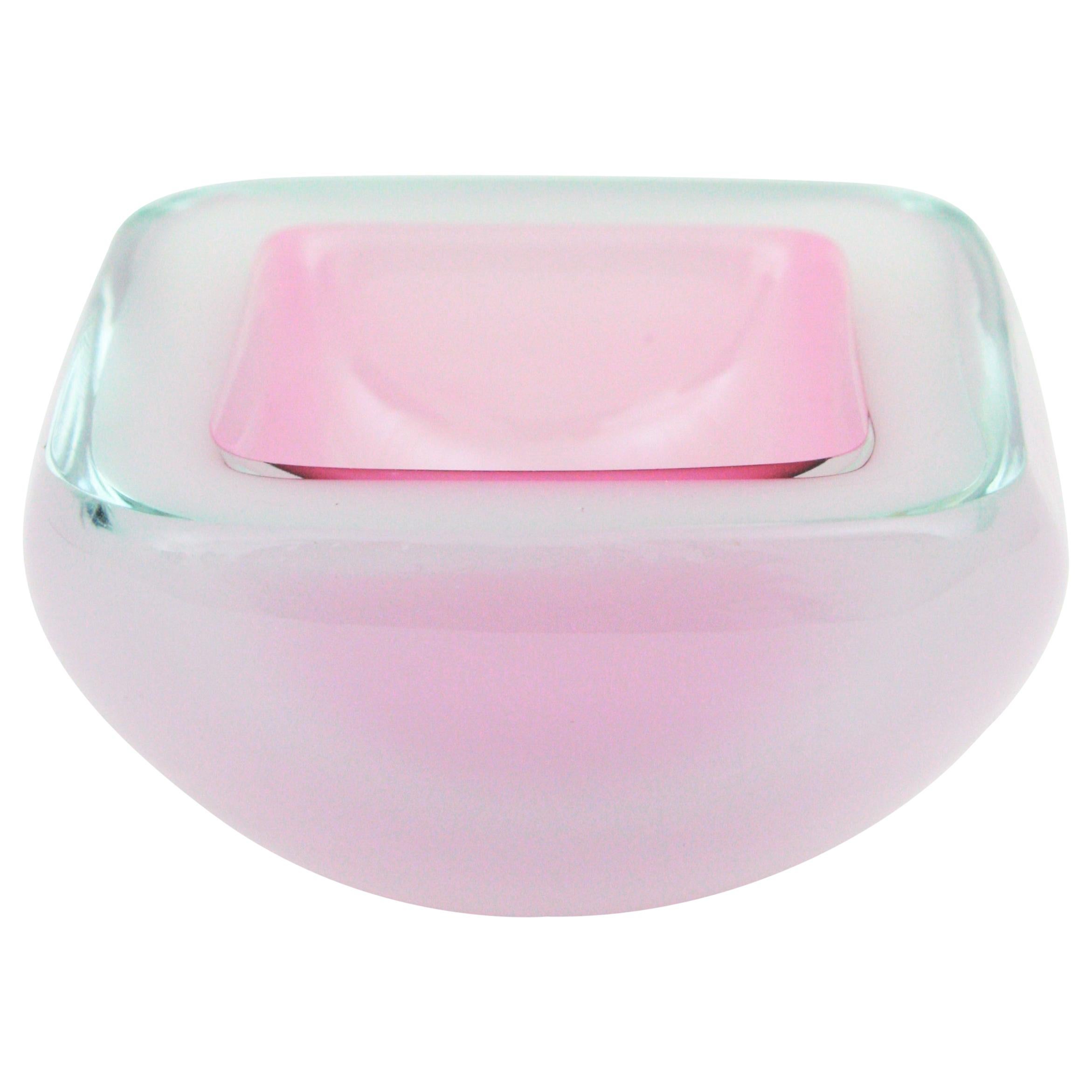 Archimede Seguso Murano Opal White Pink Alabastro Art Glass Bowl