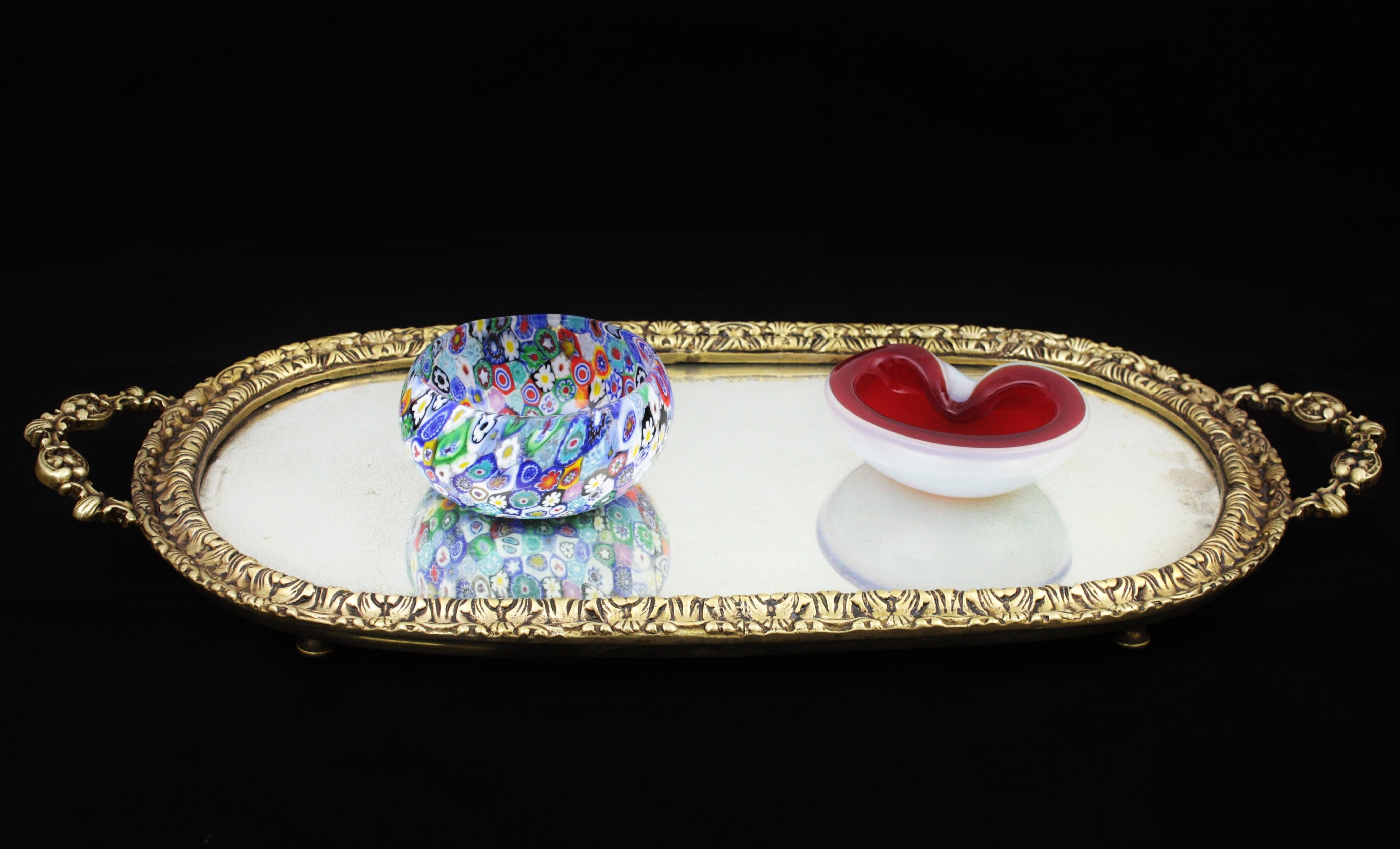 Italian 1950s Archimede Seguso Opal White and Red Alabastro Geode Glass Bowl 1