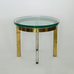 Italian 1950s Architectural Brass and Thick Glass Coffee Table