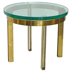 Italian 1950s Architectural Brass and Thick Glass Coffee Table