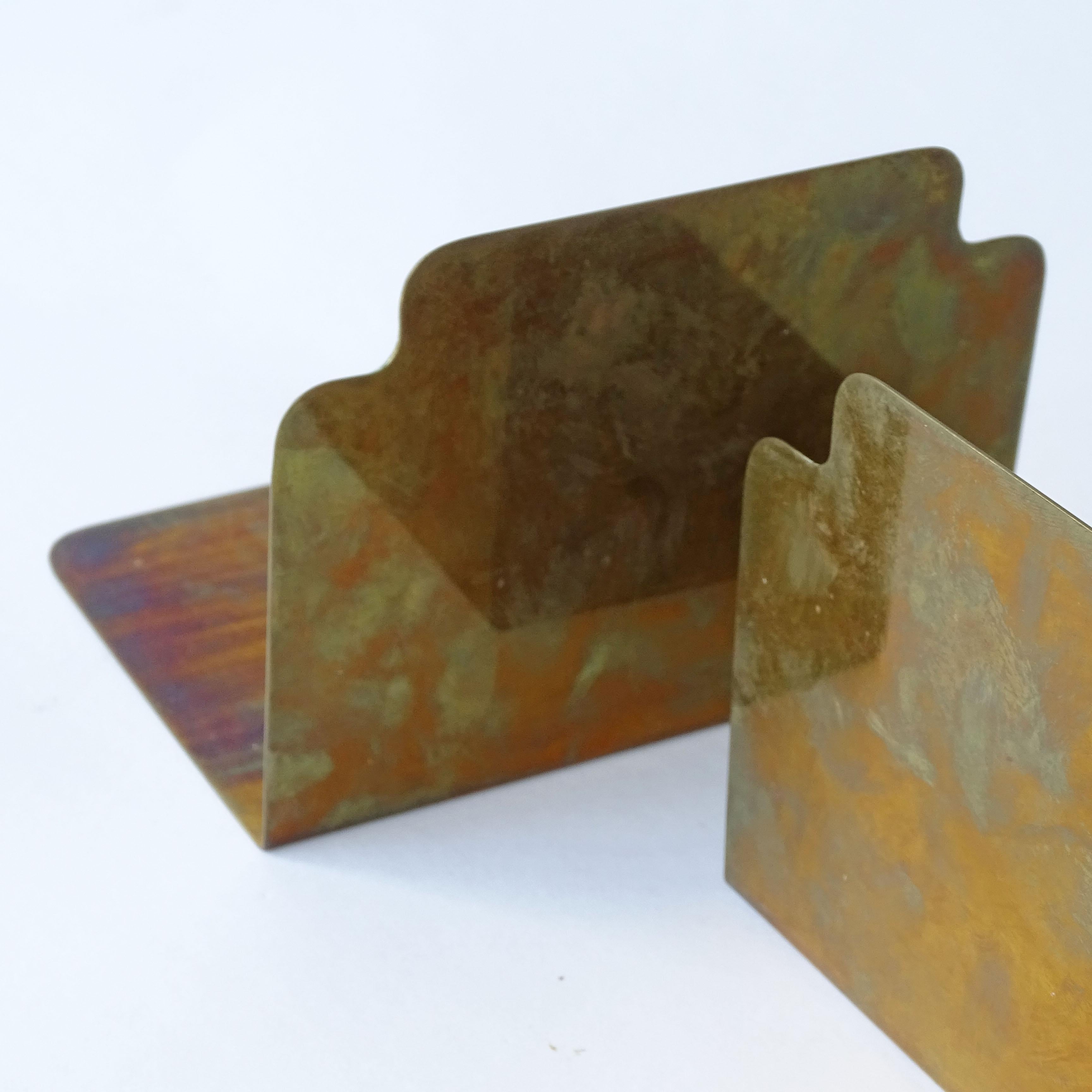 Mid-Century Modern Italian 1950s Architectural Brass Bookends For Sale