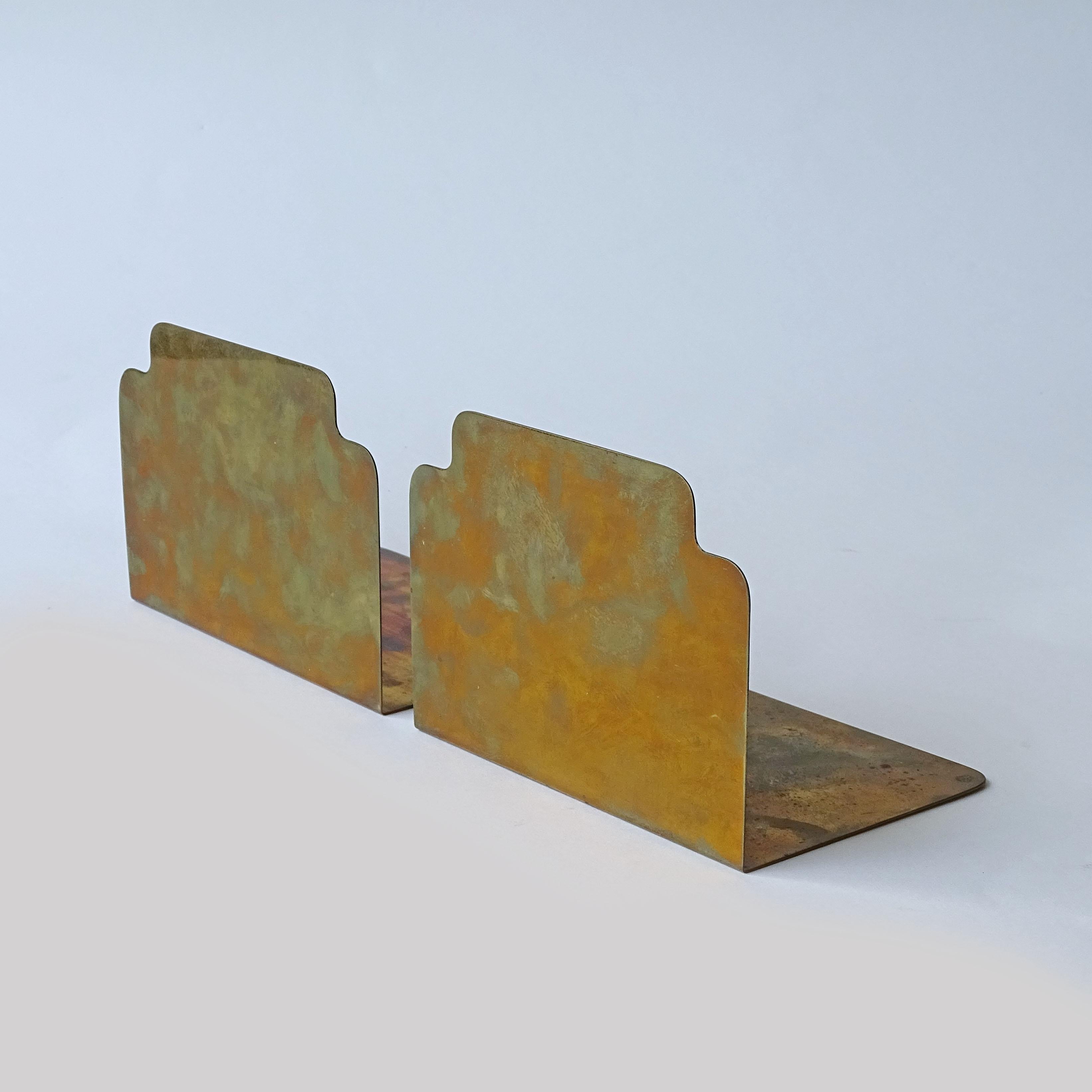 Mid-20th Century Italian 1950s Architectural Brass Bookends For Sale