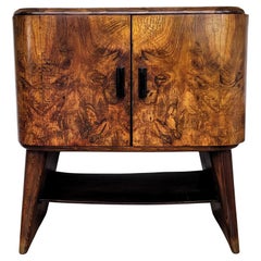 Italian 1950s Art Deco Mid-Century Walnut Burl and Mirror Mosaic Dry Bar Cabinet