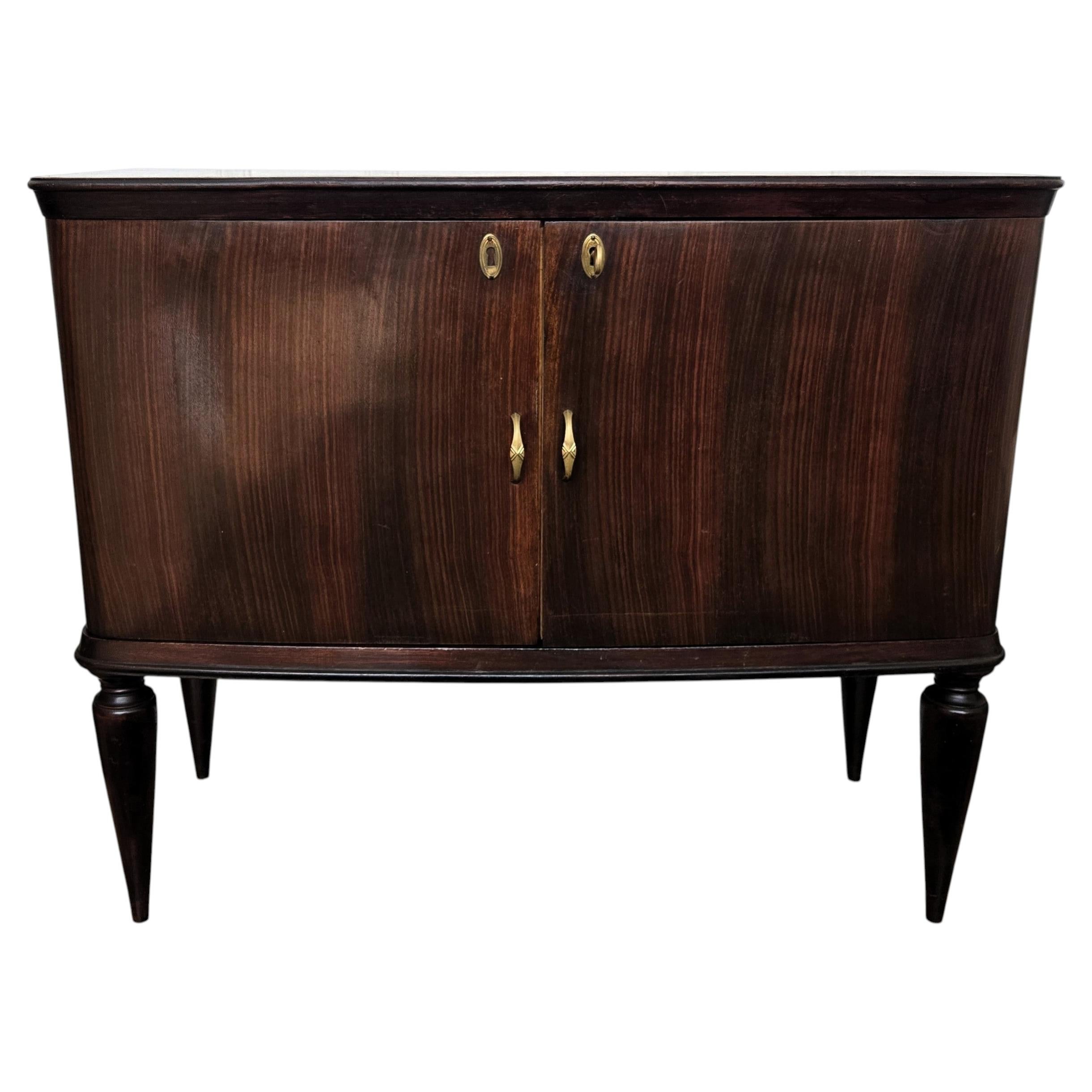 Italian 1950s Art Deco Midcentury Walnut Burl and Mirror Mosaic Dry Bar Cabinet