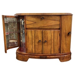 Italian 1950s Art Deco Mid-Century Walnut Wood and Mirror Mosaic Dry Bar Cabinet