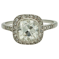 Italian 1950s Art Deco Revival 2.64 Carat Cushion Cut Diamond Ring in Platinum