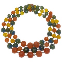 Italian 1950s Art Glass Bead 3 Strand Necklace
