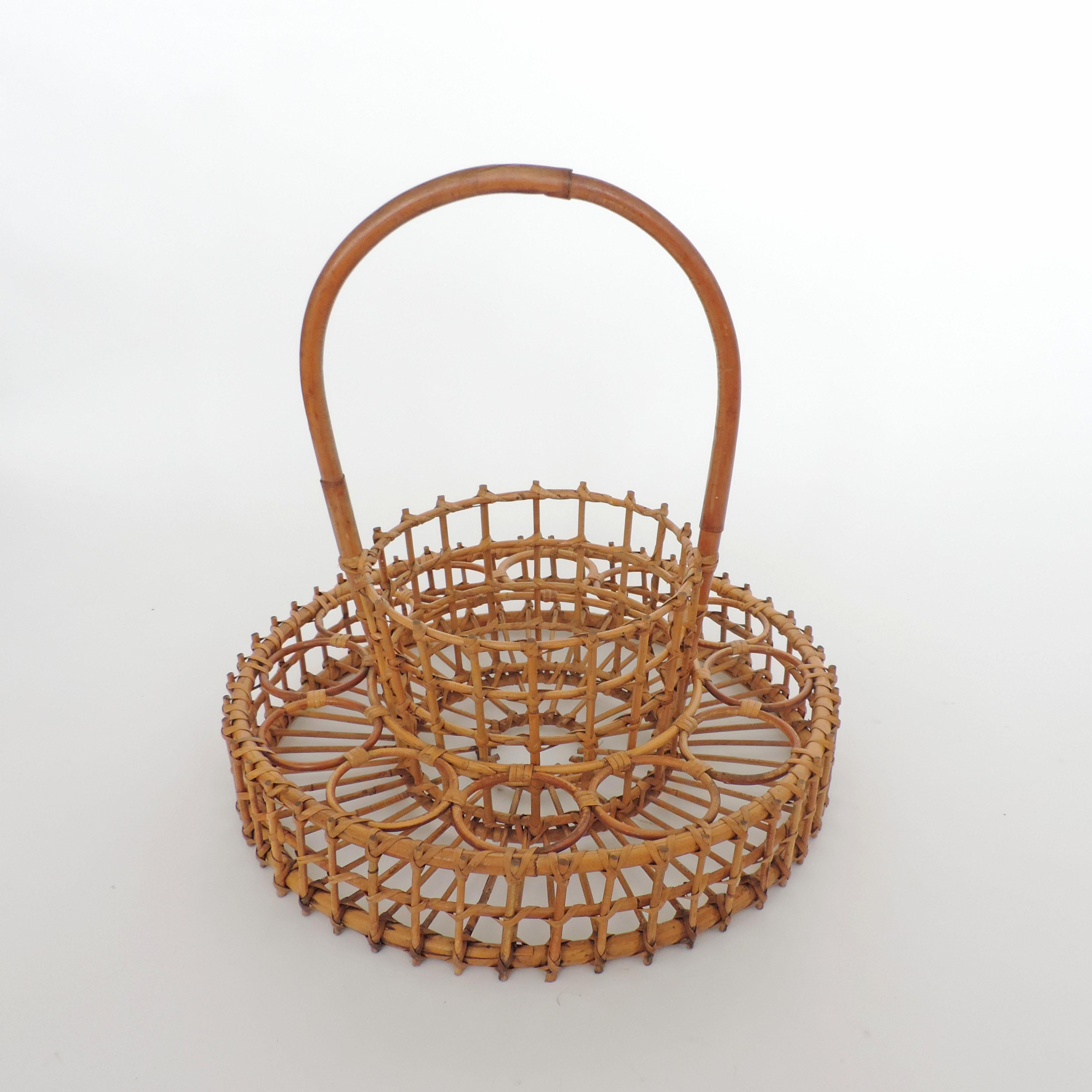 Italian 1950s Bamboo and Wicker Portable Drinks Tray In Good Condition In Milan, IT