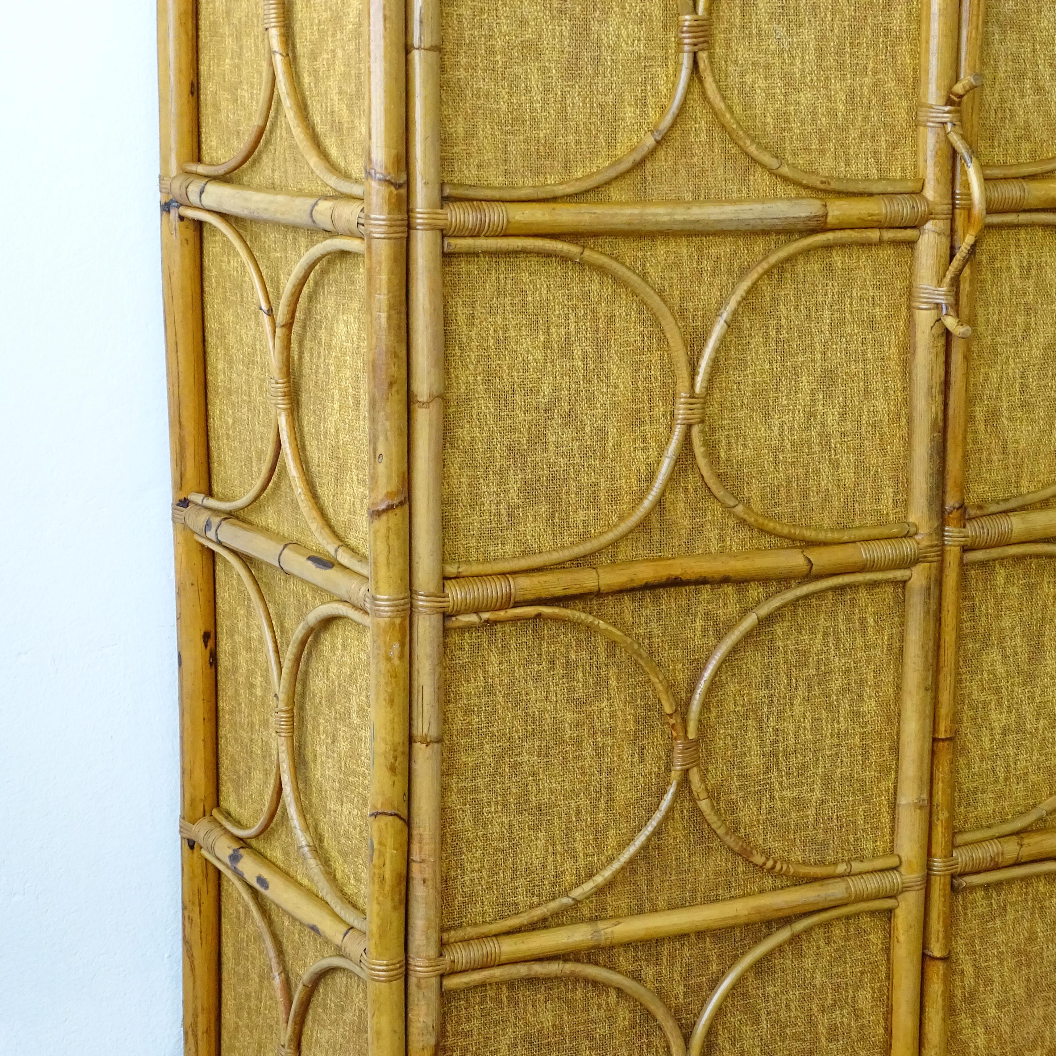 Mid-Century Modern Italian 1950s Bamboo and Wicker Wardrobe with Its Original Mustard Fabric