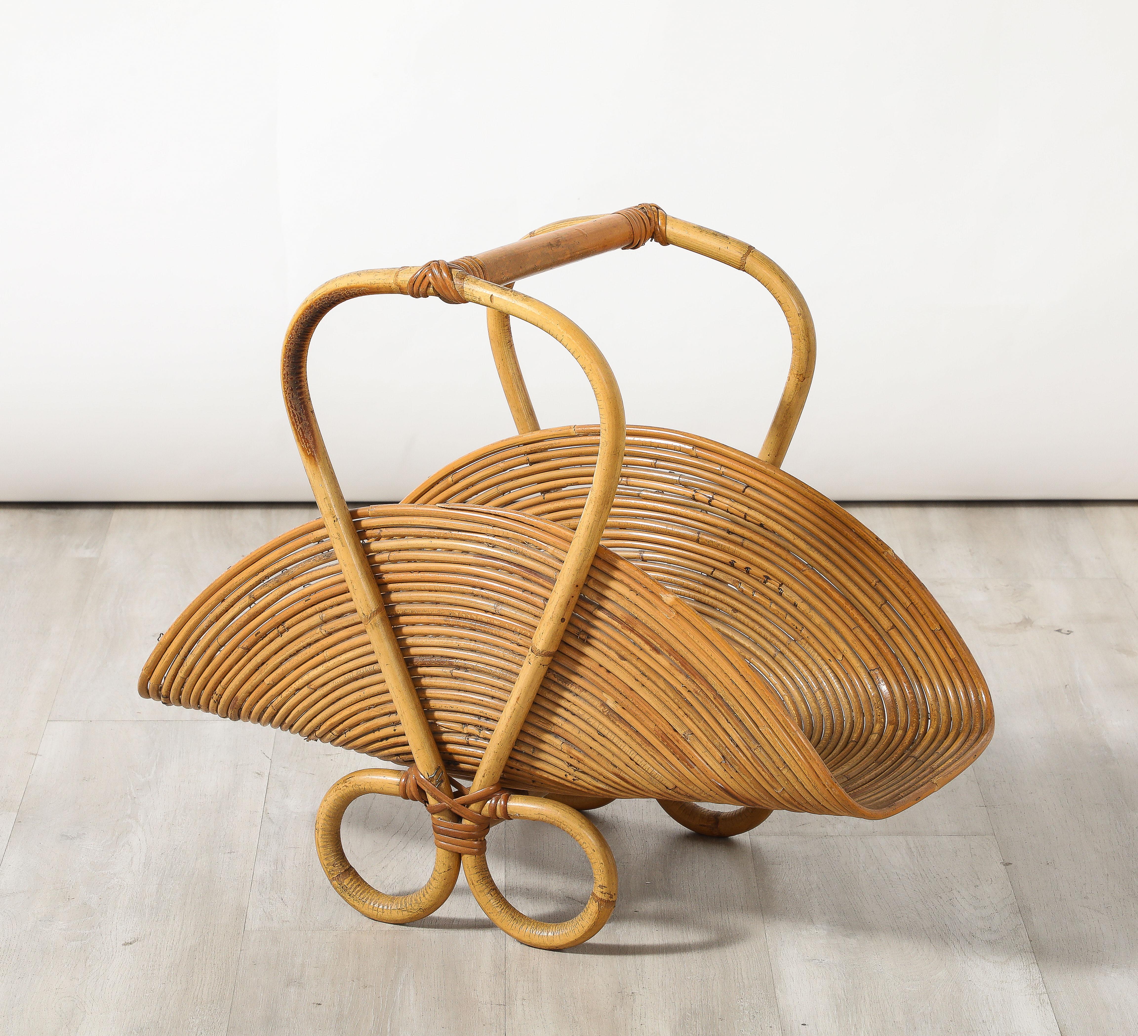 Italian 1950's Bamboo Basket In Good Condition For Sale In New York, NY