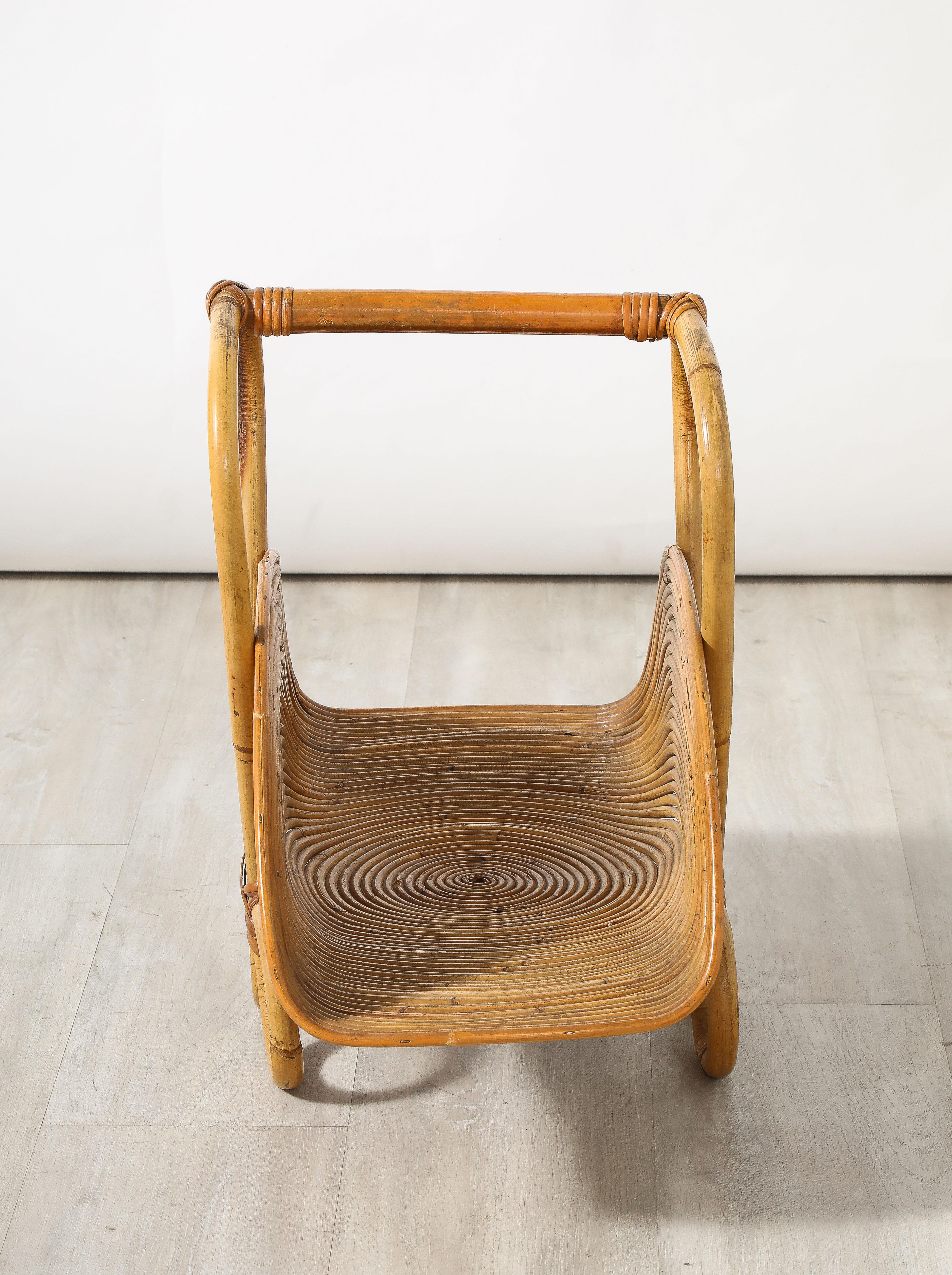 Mid-20th Century Italian 1950's Bamboo Basket For Sale