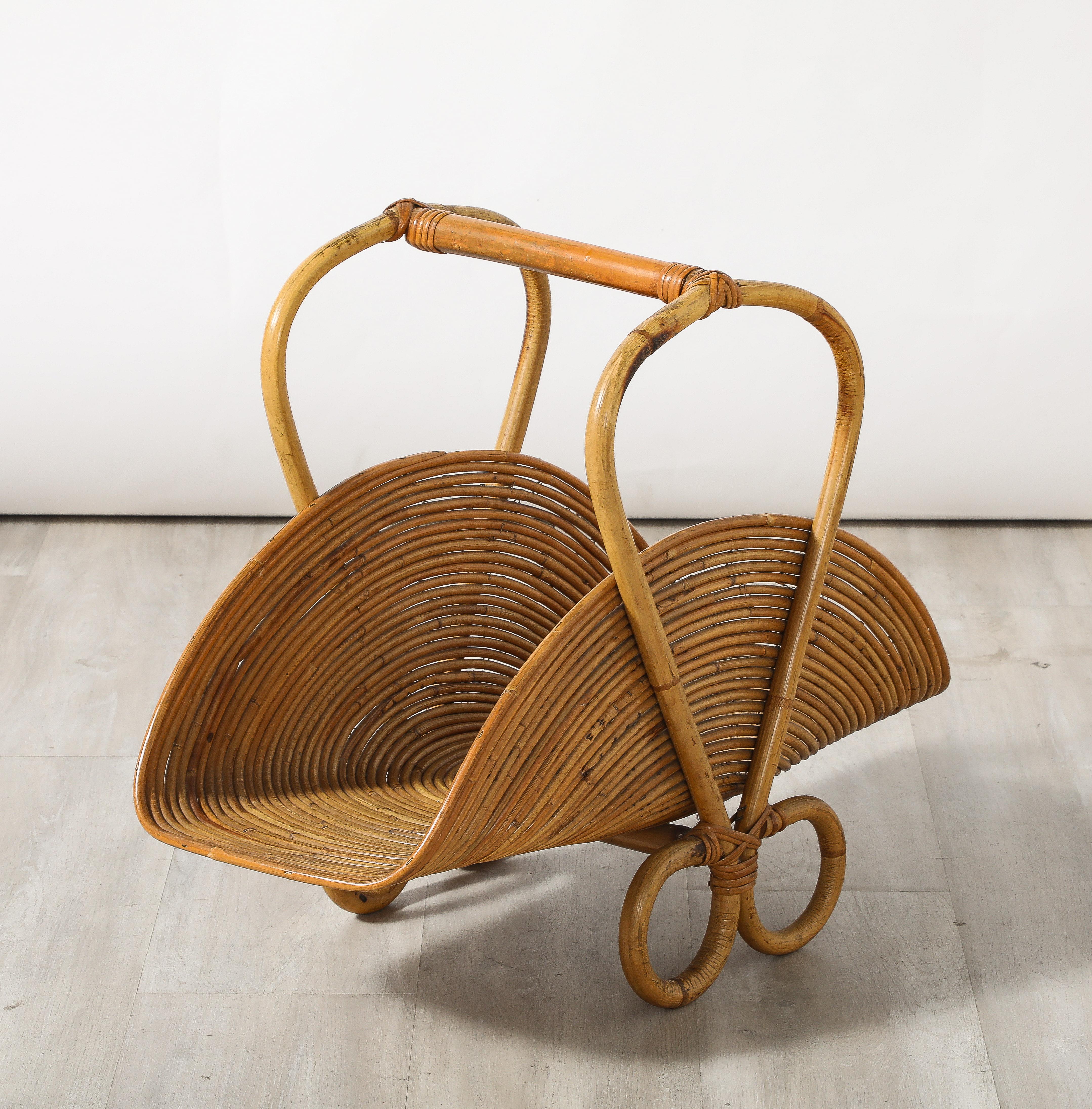 Italian 1950's Bamboo Basket For Sale 1