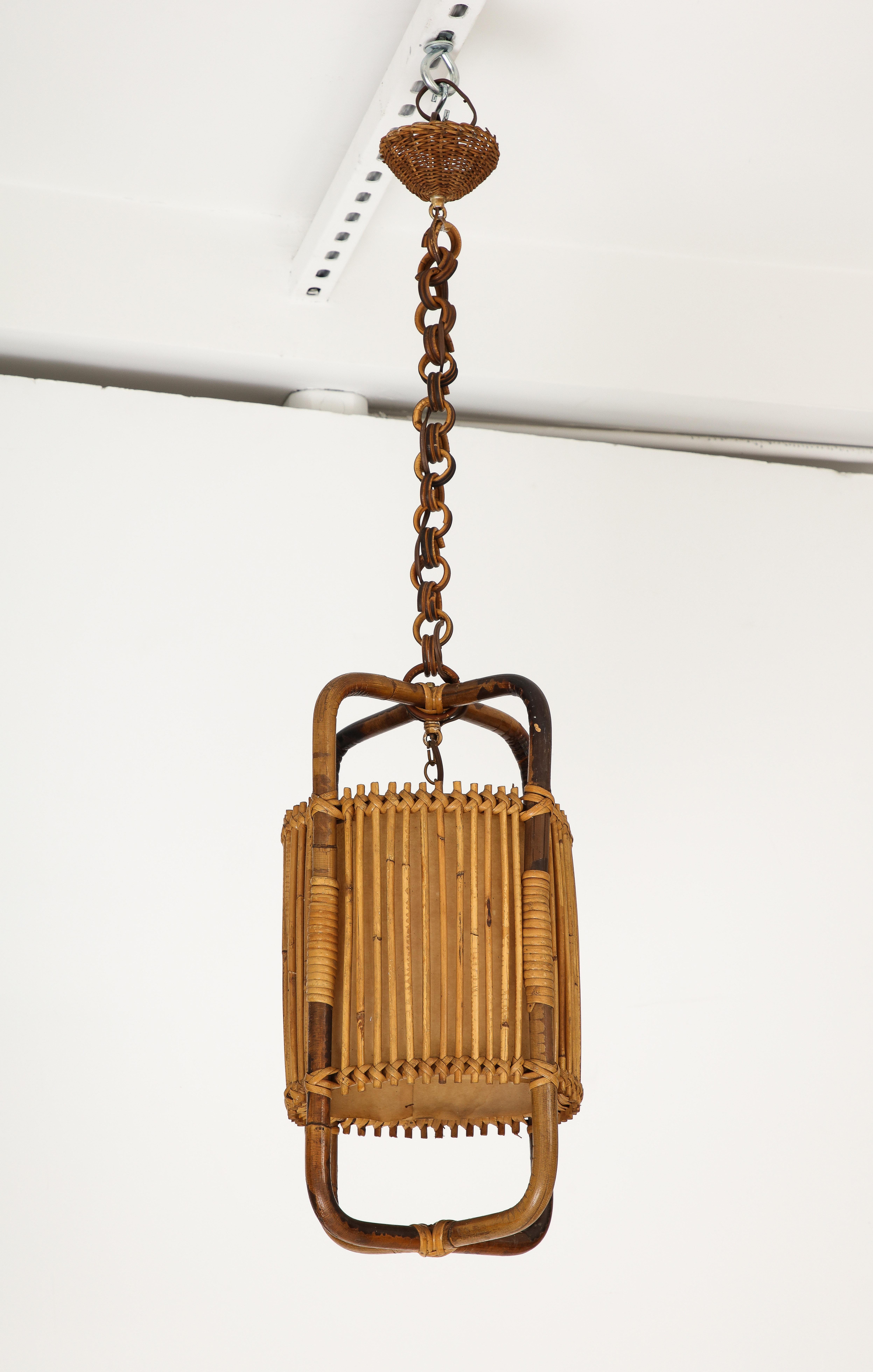Italian 1950s Bamboo Lantern / Pendant Chandelier For Sale 6