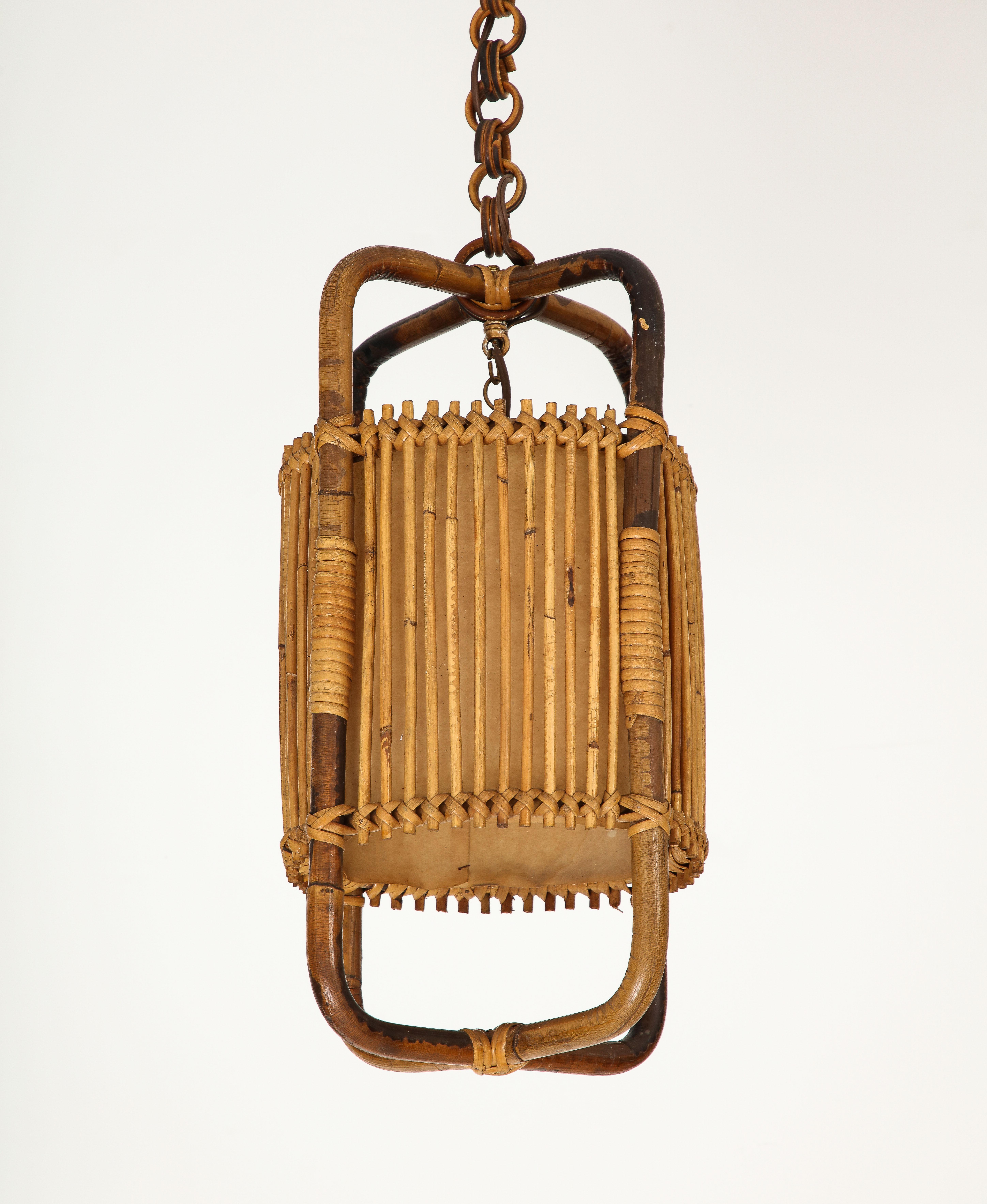 Italian 1950s Bamboo Lantern / Pendant Chandelier For Sale 7