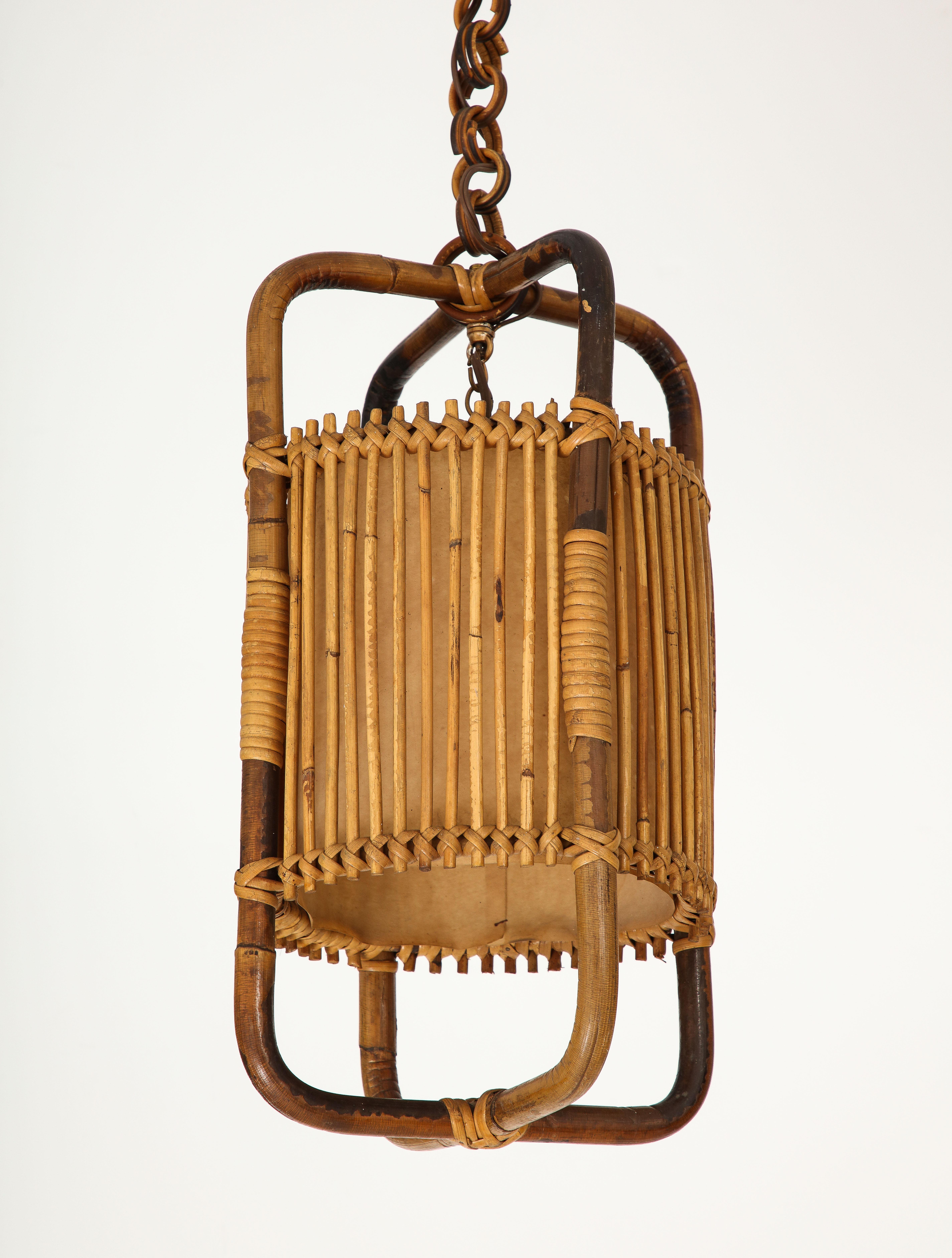Italian 1950s Bamboo Lantern / Pendant Chandelier For Sale 8