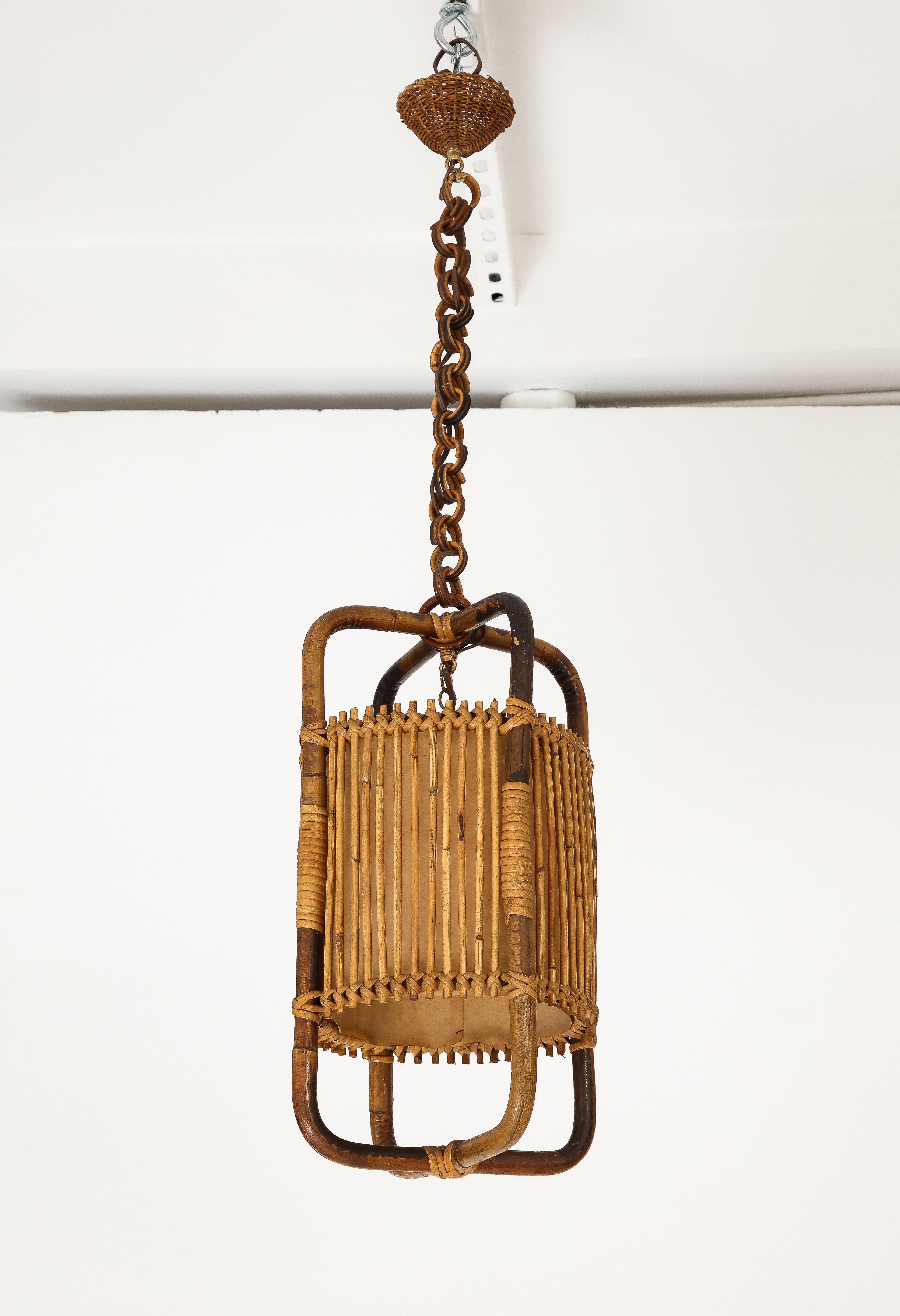 Italian 1950s Bamboo Lantern / Pendant Chandelier For Sale 9
