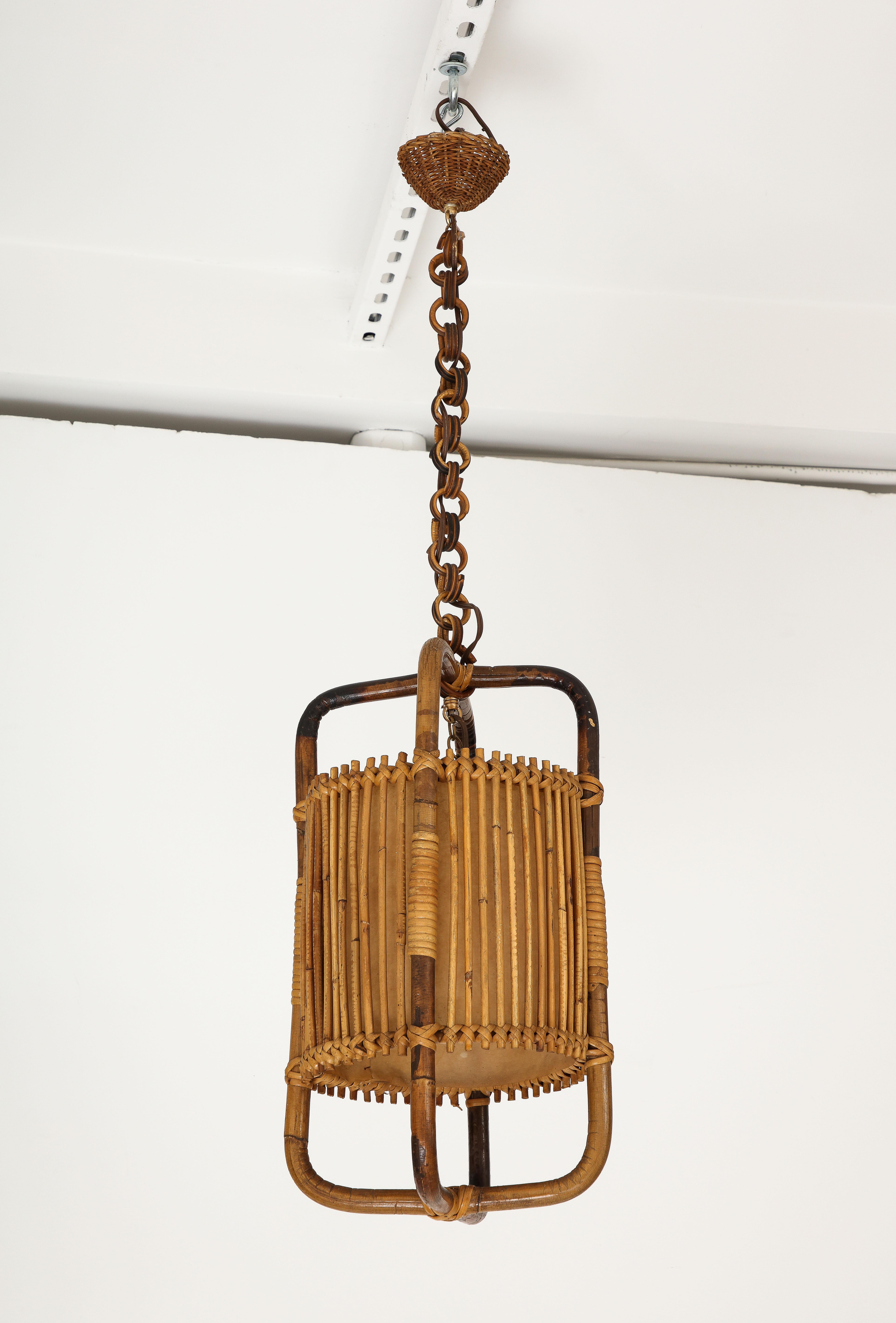 Italian 1950s Bamboo Lantern / Pendant Chandelier For Sale 1