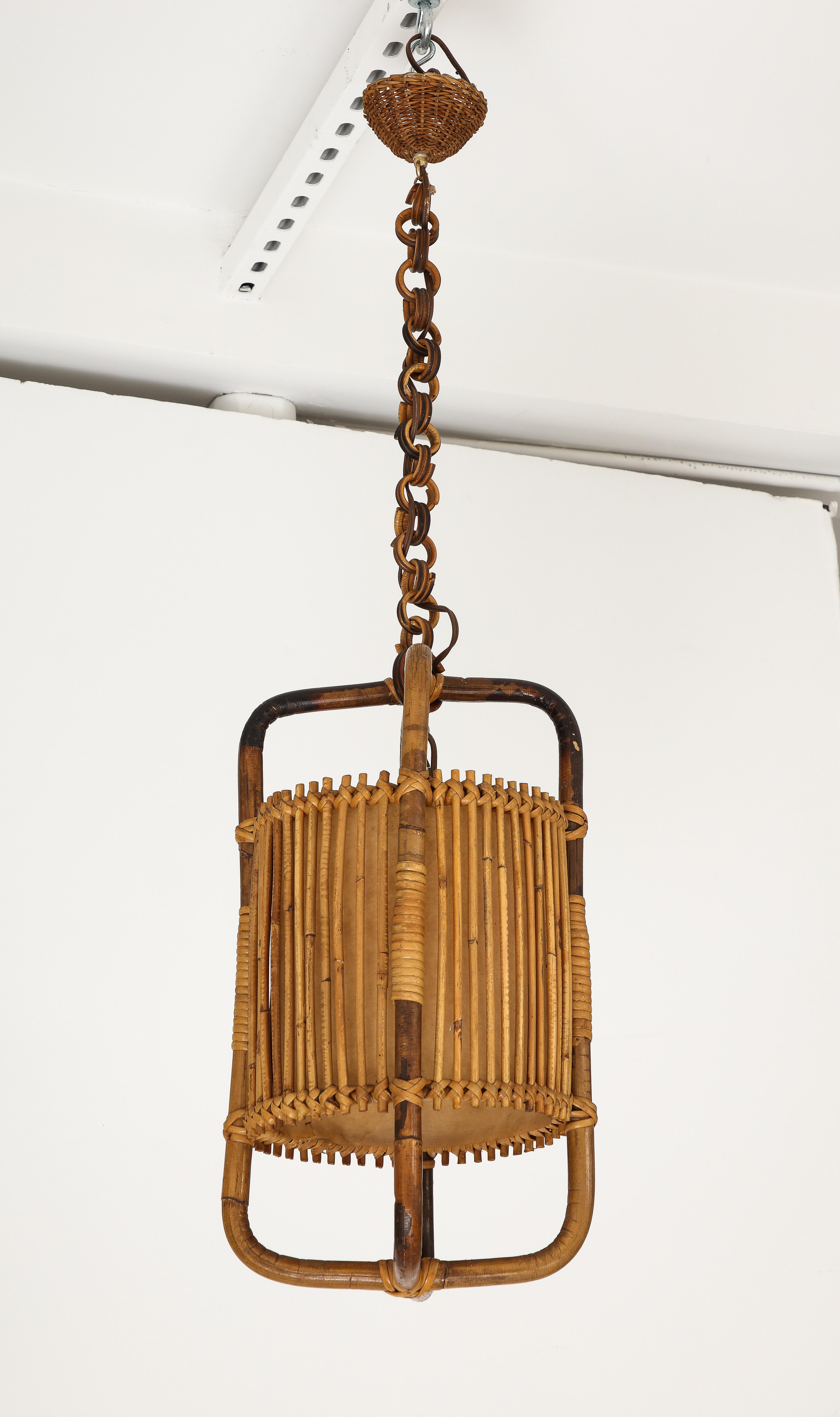 Italian 1950s Bamboo Lantern / Pendant Chandelier For Sale 2