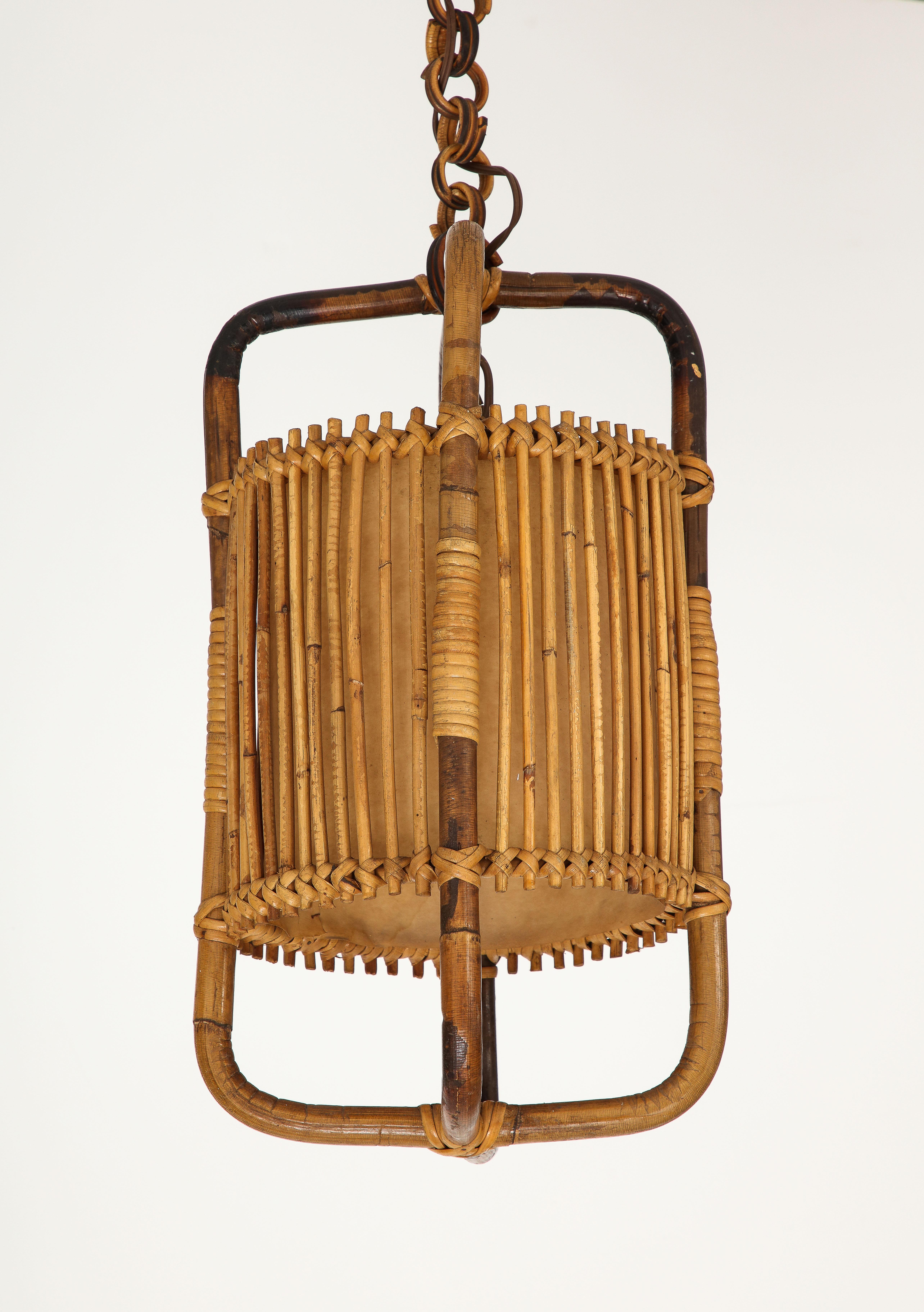 Italian 1950s Bamboo Lantern / Pendant Chandelier For Sale 3