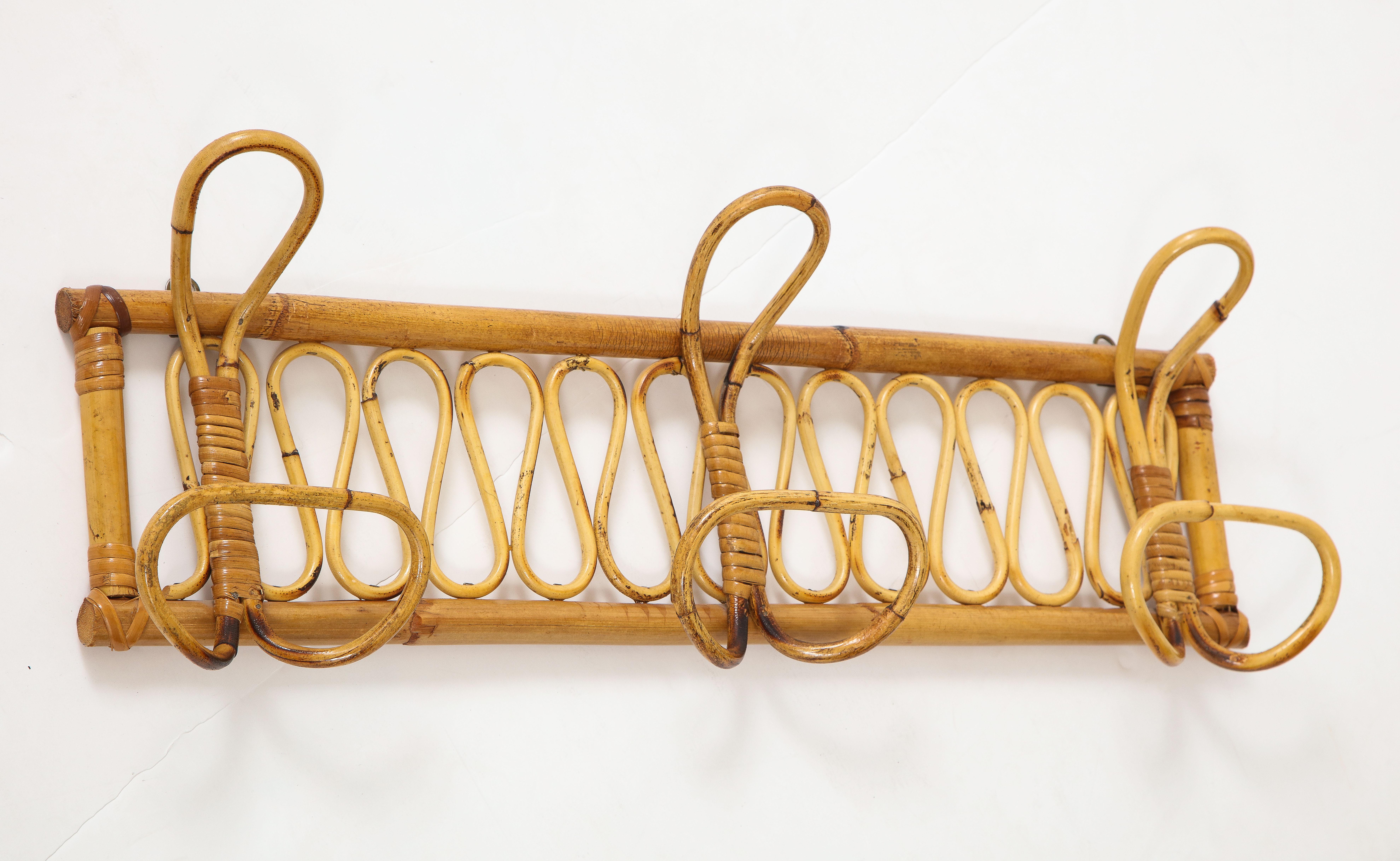 Italian 1950's Bamboo Wall Mounted Coat or Hat Rack  For Sale 5