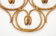 Italian 1950's Bamboo Wall Mounted Coat or Hat Rack