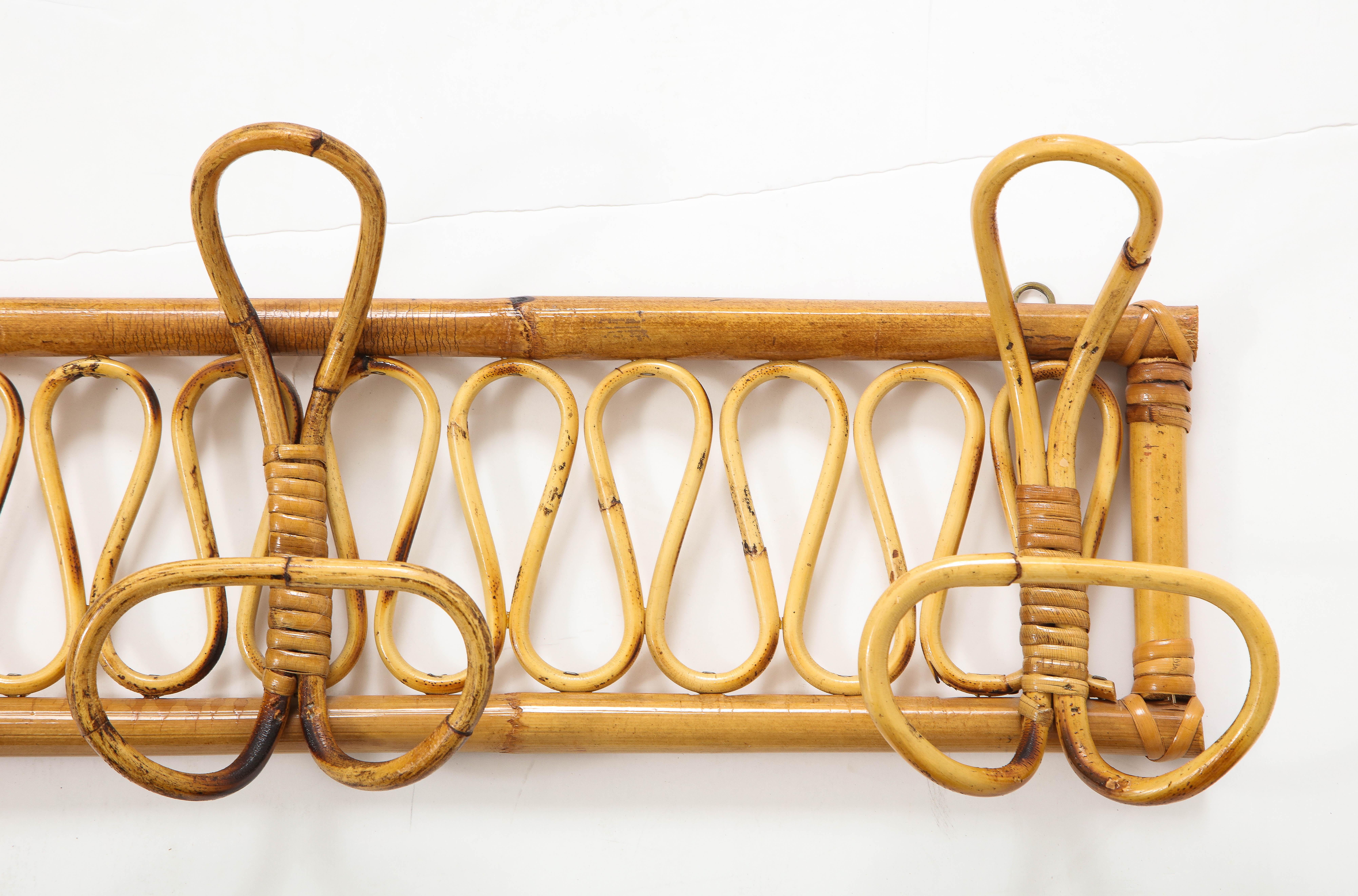 Mid-20th Century Italian 1950's Bamboo Wall Mounted Coat or Hat Rack  For Sale