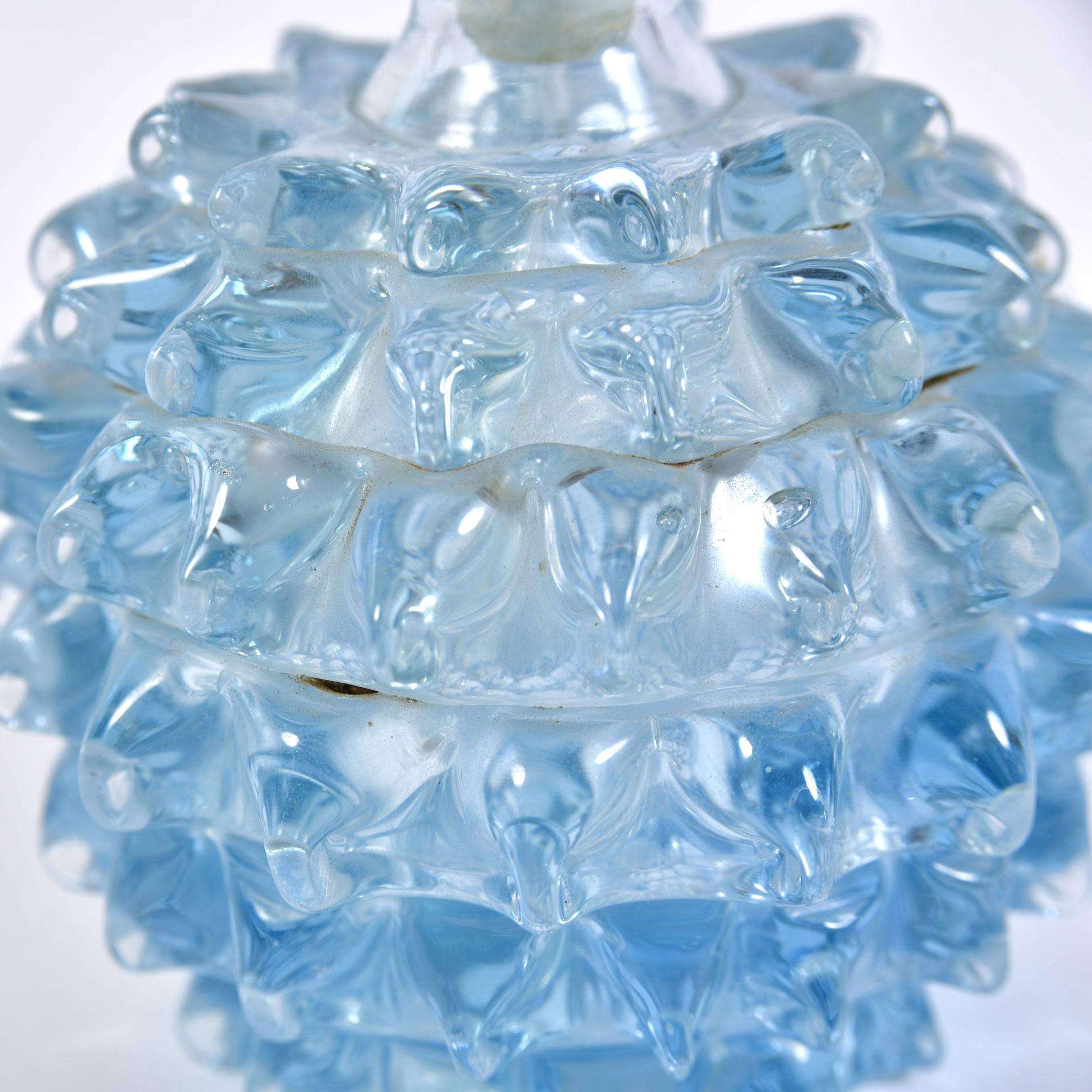 Decorative rostrato Barovier e Toso perfume bottle with matching dimpled stopper. Gorgeous in blue.
     