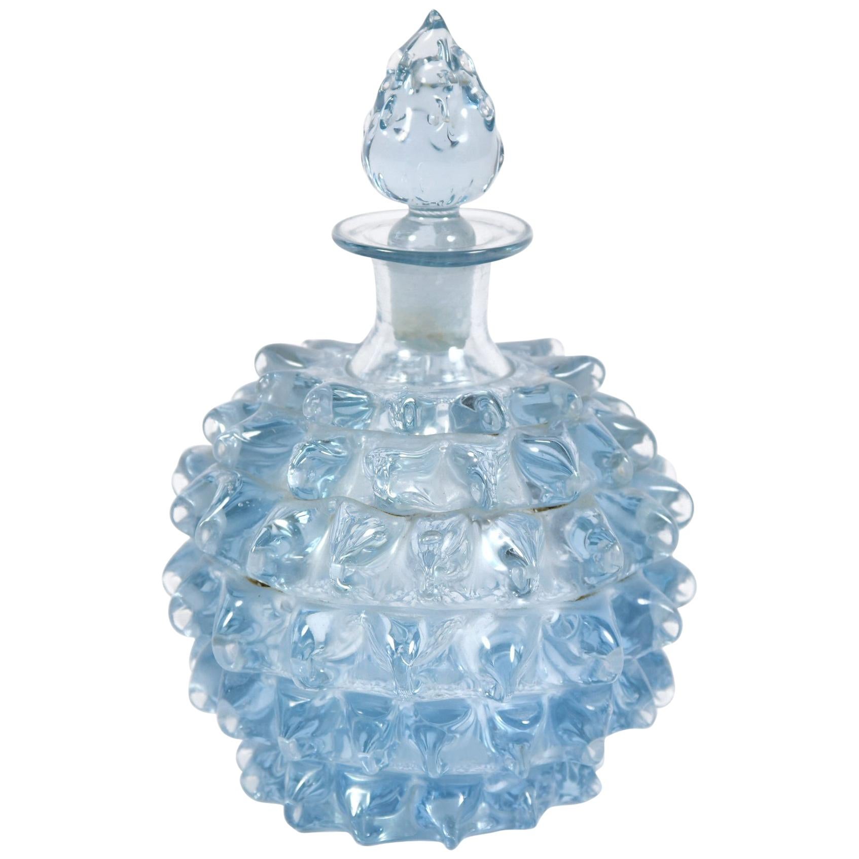 Italian 1950s Barovier e Toso Blue Murano Glass Perfume Bottle