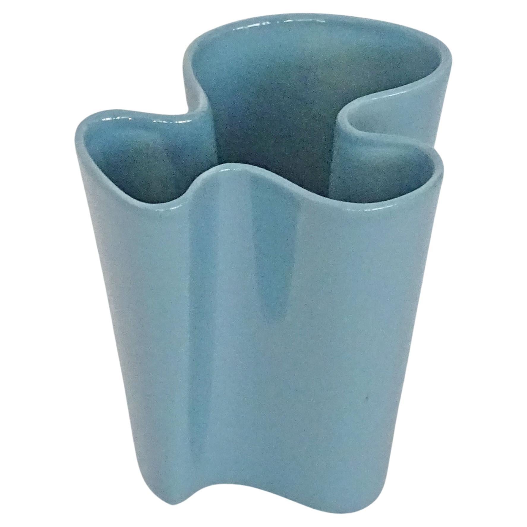 Italian 1950s Biomorphic petrol blue Ceramic vase For Sale