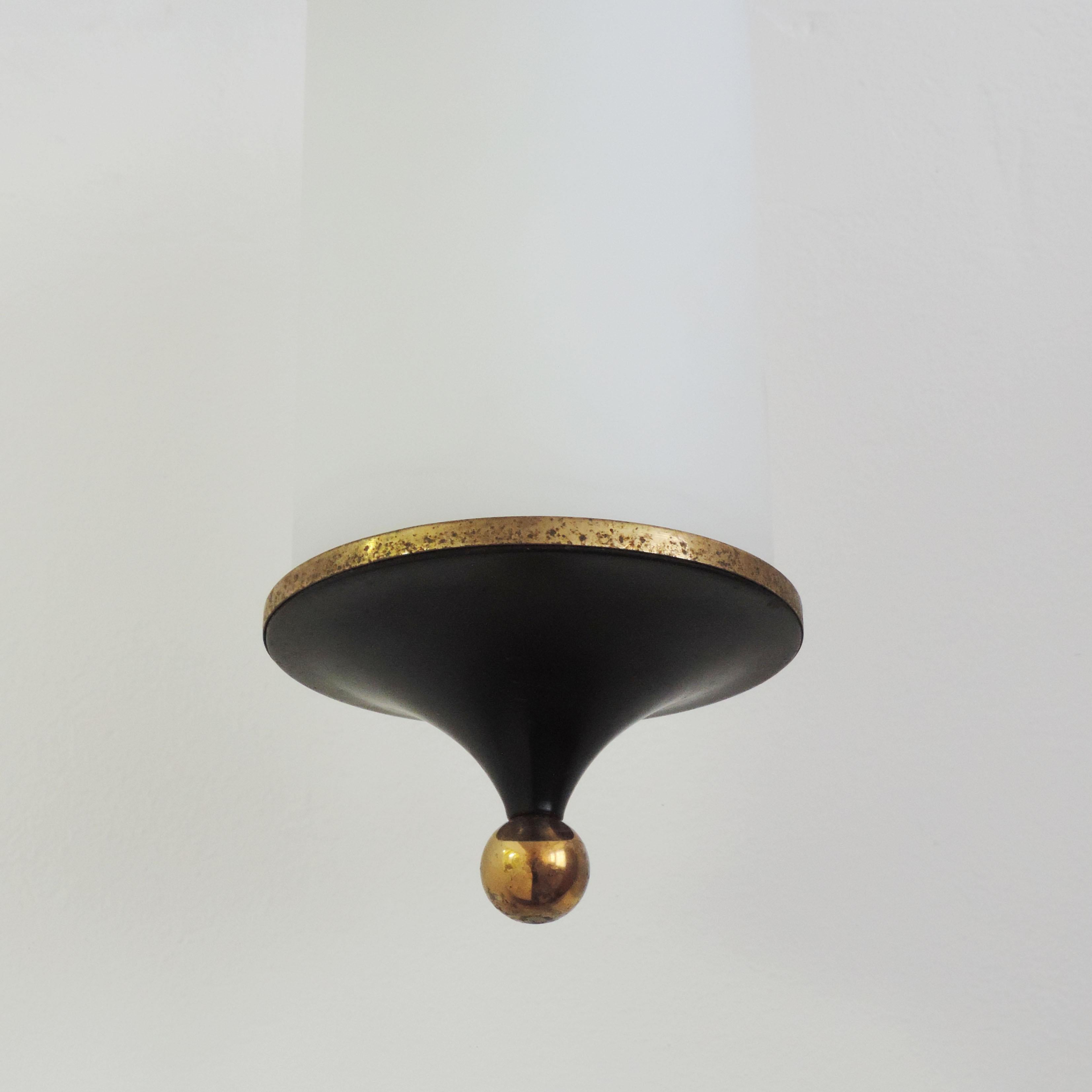 Lacquered Italian 1950s Black and Brass Pendant For Sale