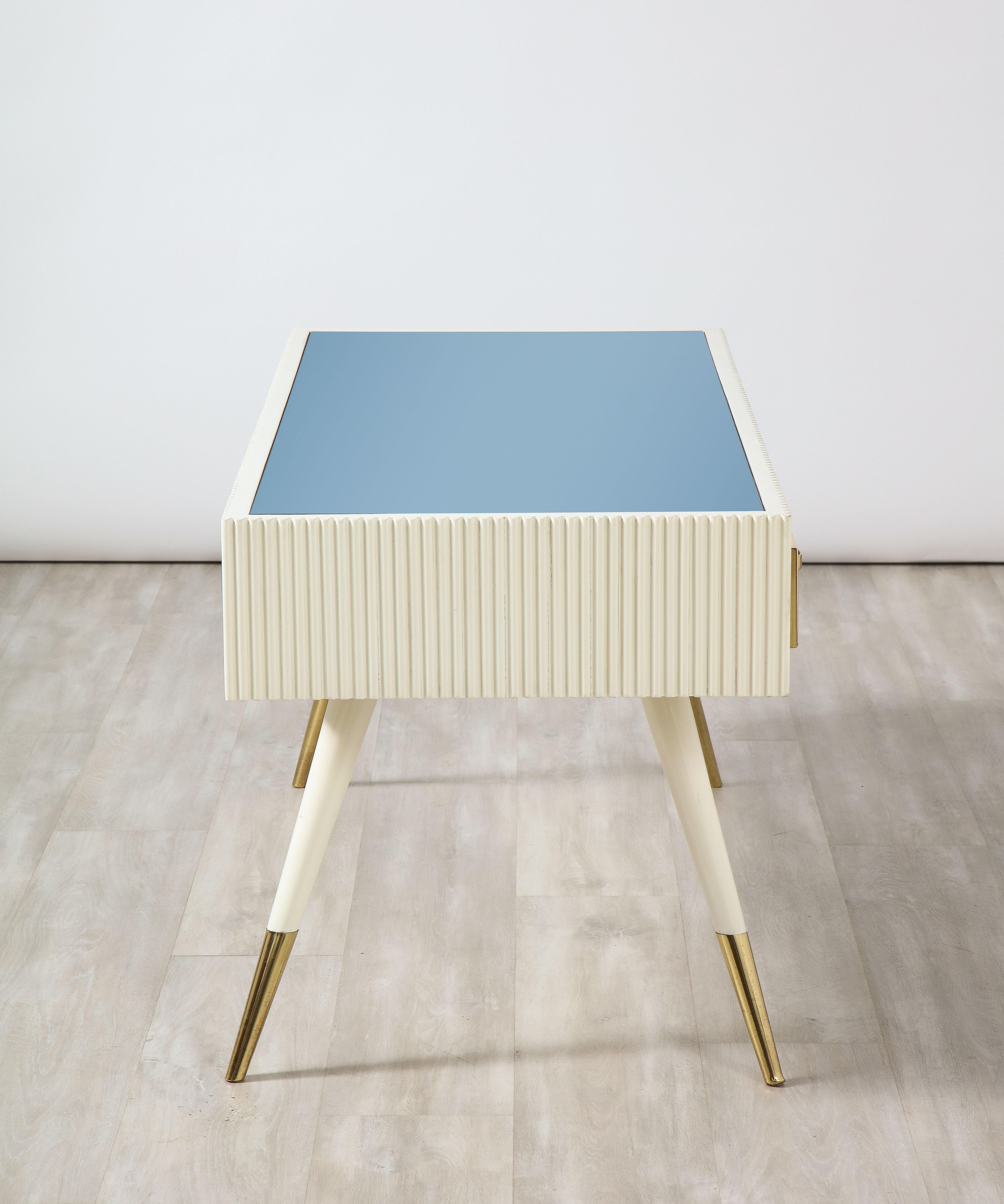 Italian 1950's Blue Glass and Painted Coffee Table with Brass Detail For Sale 9