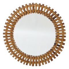 Specchio da parete rotondo in bambù Bonacina italiano degli anni '50