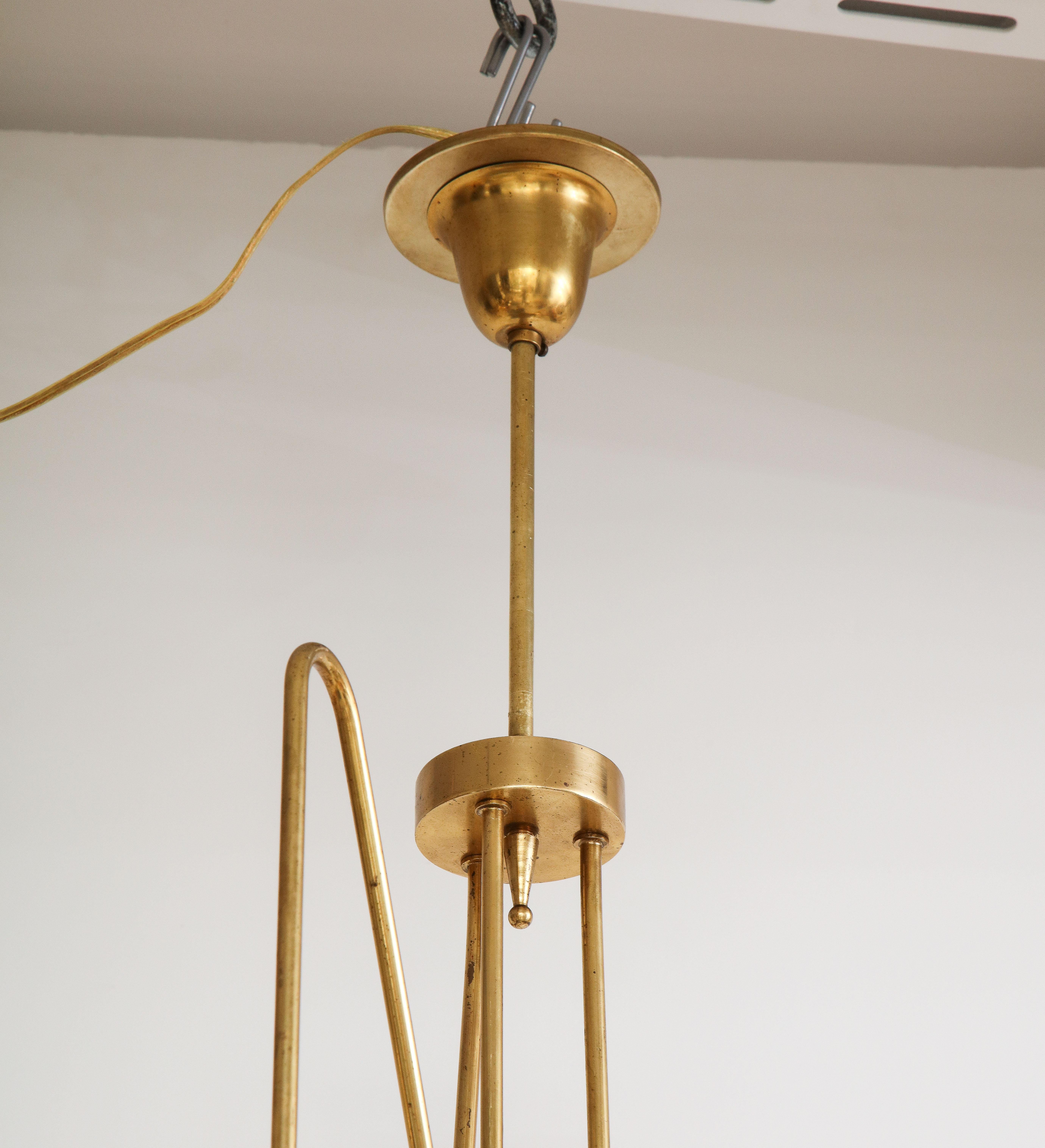 Italian 1950's Brass and Glass Three Light Chandelier For Sale 4