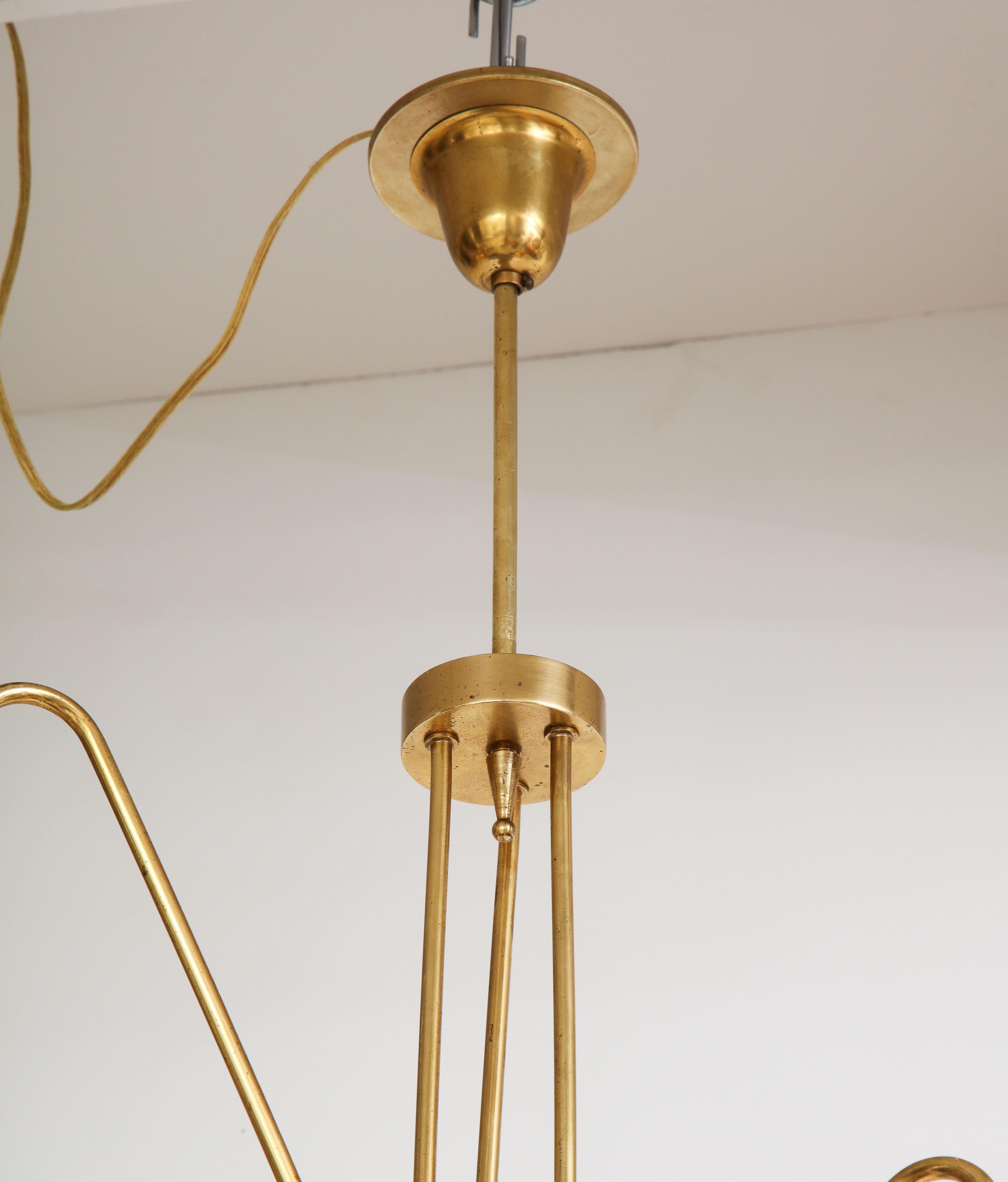 Italian 1950's Brass and Glass Three Light Chandelier In Good Condition For Sale In New York, NY
