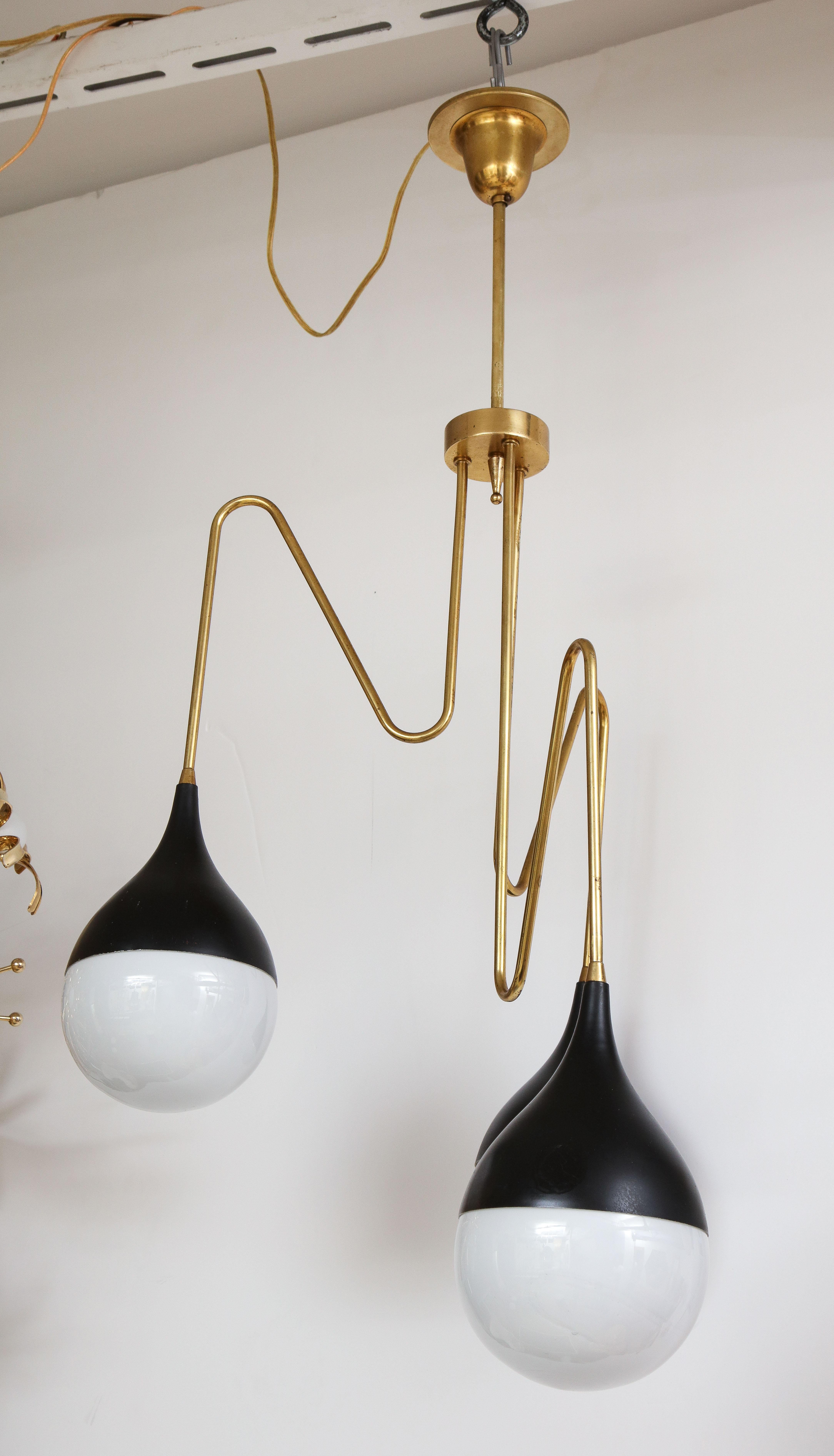 Metal Italian 1950's Brass and Glass Three Light Chandelier For Sale