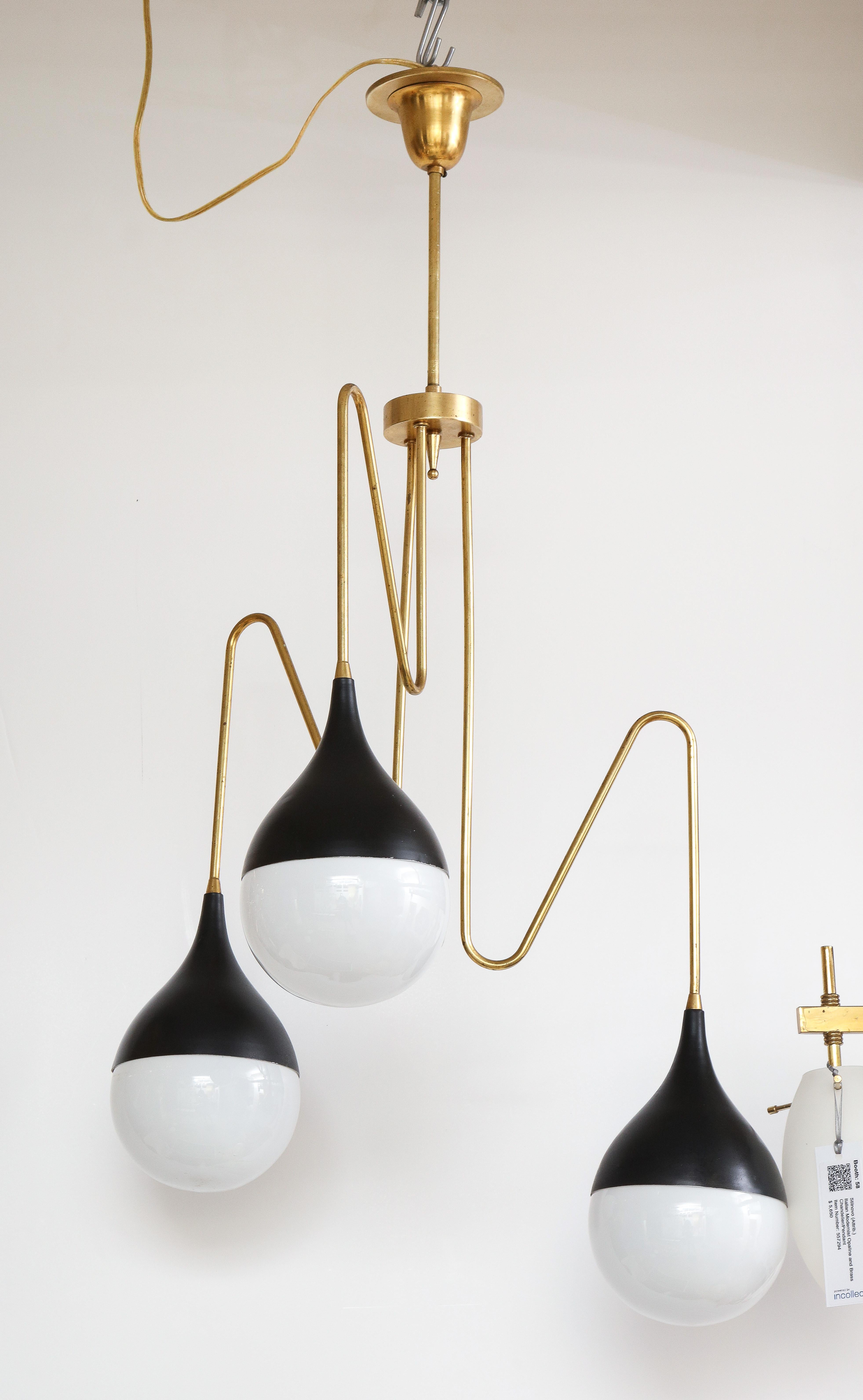 Italian 1950's Brass and Glass Three Light Chandelier For Sale 1